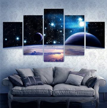 TPFLiving Kunstdruck (OHNE RAHMEN) Poster - Leinwand - Wandbild, 5 teiliges Wandbild - Universum, Erde, Planeten und Sterne (Leinwandbild XXL), Farben: Schwarz, Weiß -Größe: 10x15 10x20 10x25cm