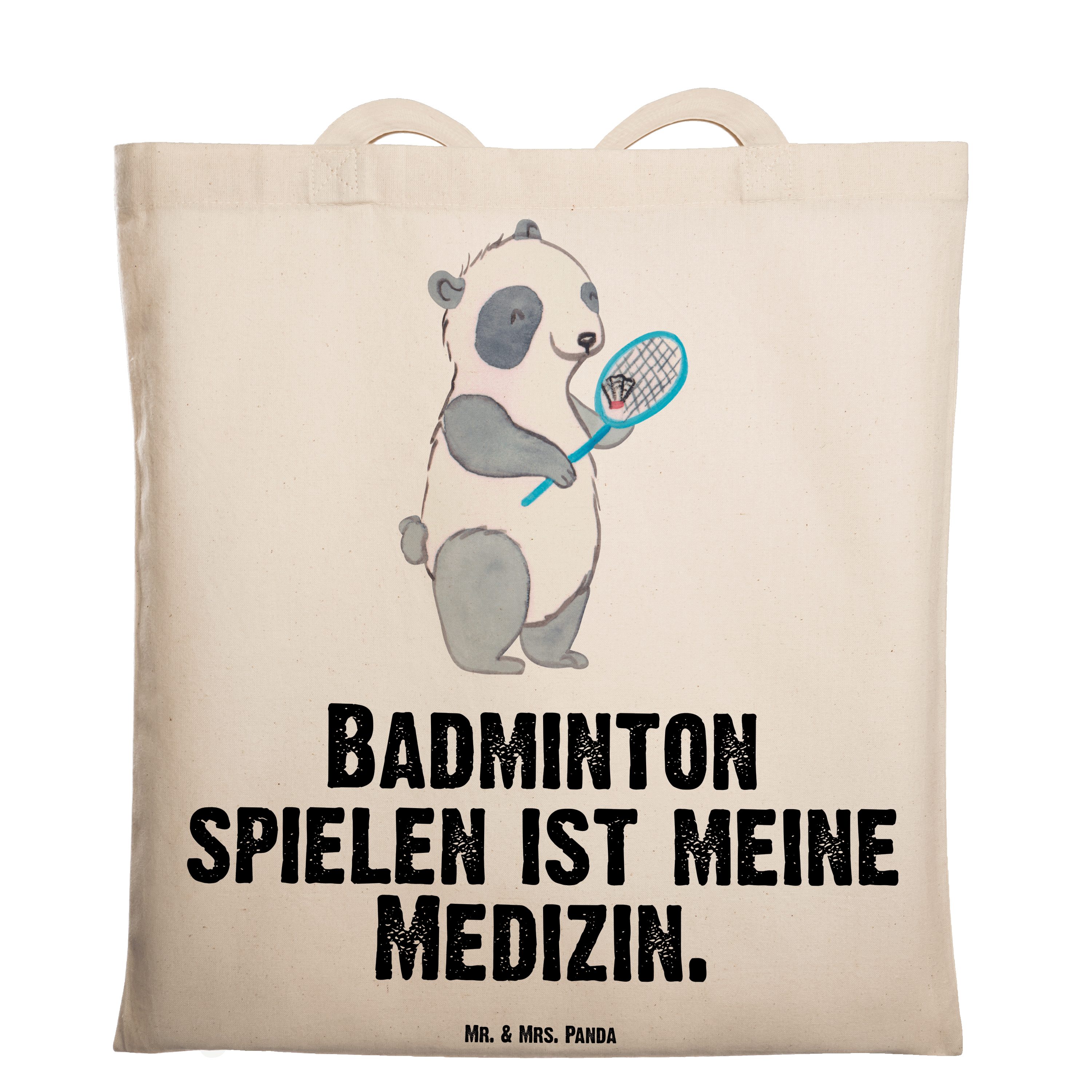 Mr. & Mrs. Panda Tragetasche Panda Badminton Medizin - Transparent - Geschenk, Hobby, Stoffbeutel (1-tlg)