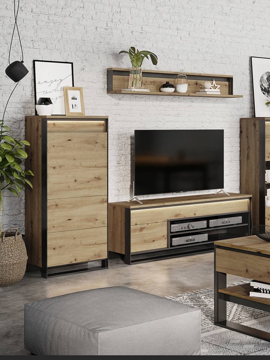 Compleo Kommode LIMA Schrank mit 3 Einlegeböden, mit 1 Tür, Loft stil