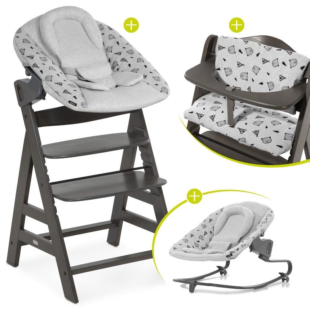 inkl. Babystuhl Holz Select Hochstuhl Sitzauflage Neugeborene Alpha St), Geburt Hauck ab (Set, & Charcoal für 4 Aufsatz