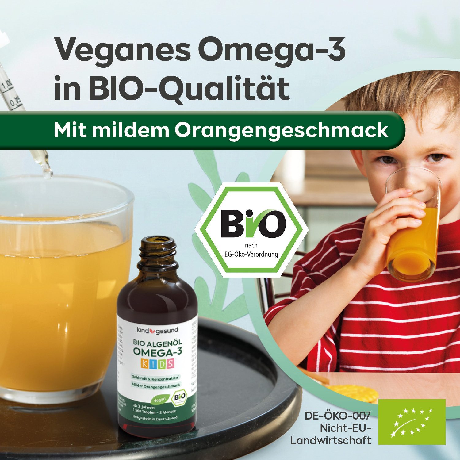 kindgesund Omega-3 Bio-Algenöl Kinder Tropfen - kindgesund Tropfen, Bio-Qualität