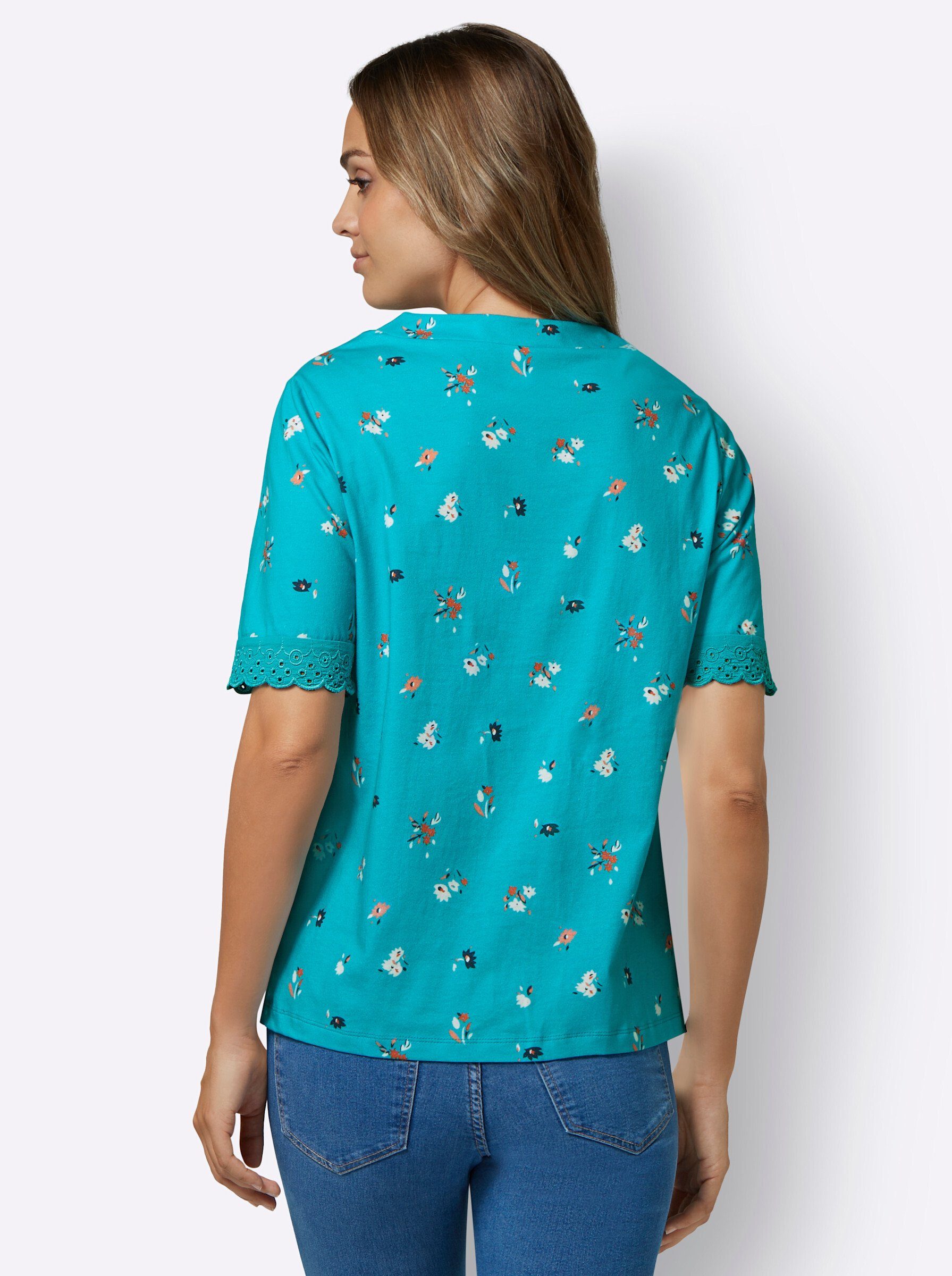 Sieh an! T-Shirt türkis-flamingo-bedruckt