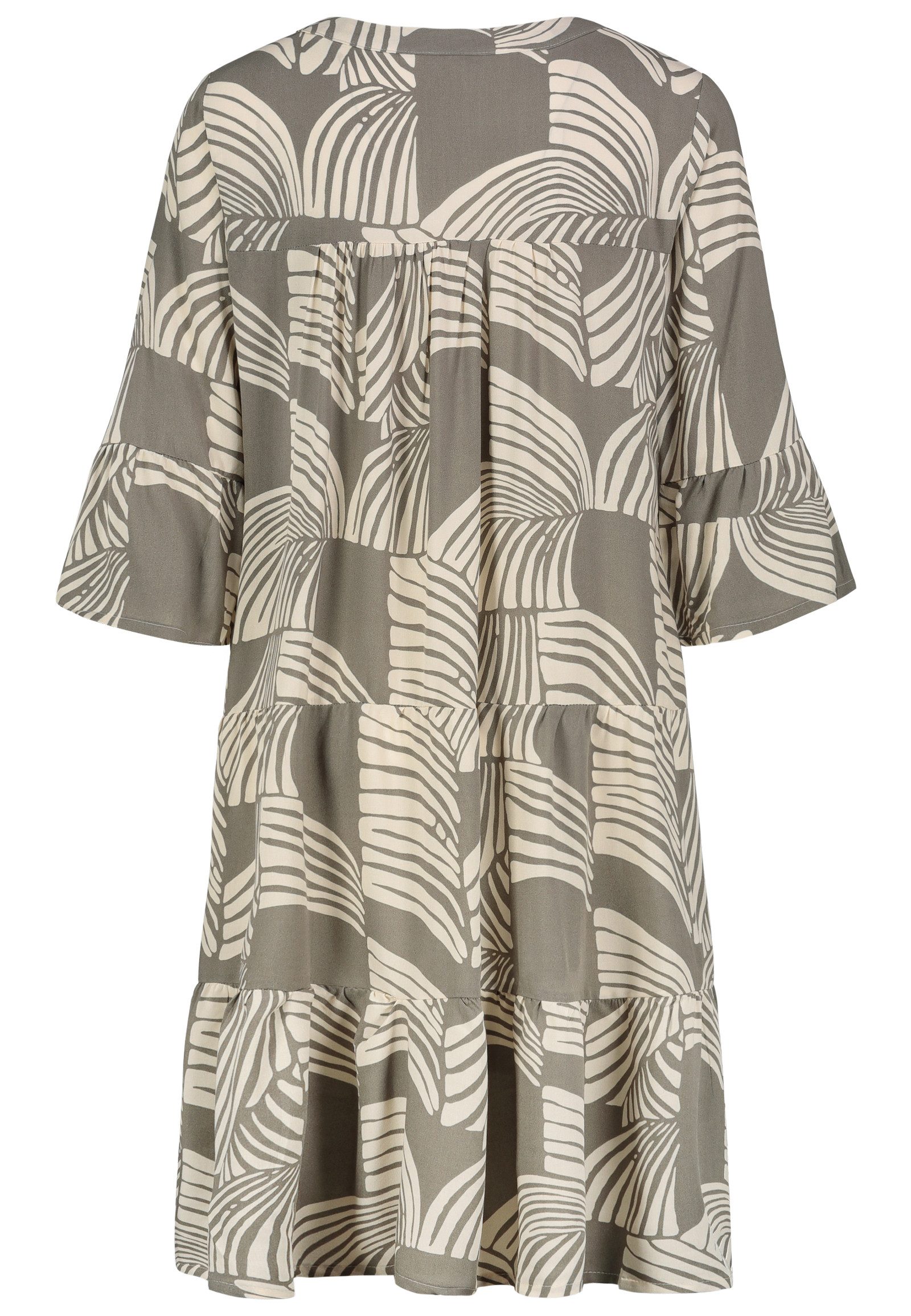 SUBLEVEL Shirtkleid Tropisches Muster, V-Ausschnitt, Rüschenärmel günstig online kaufen