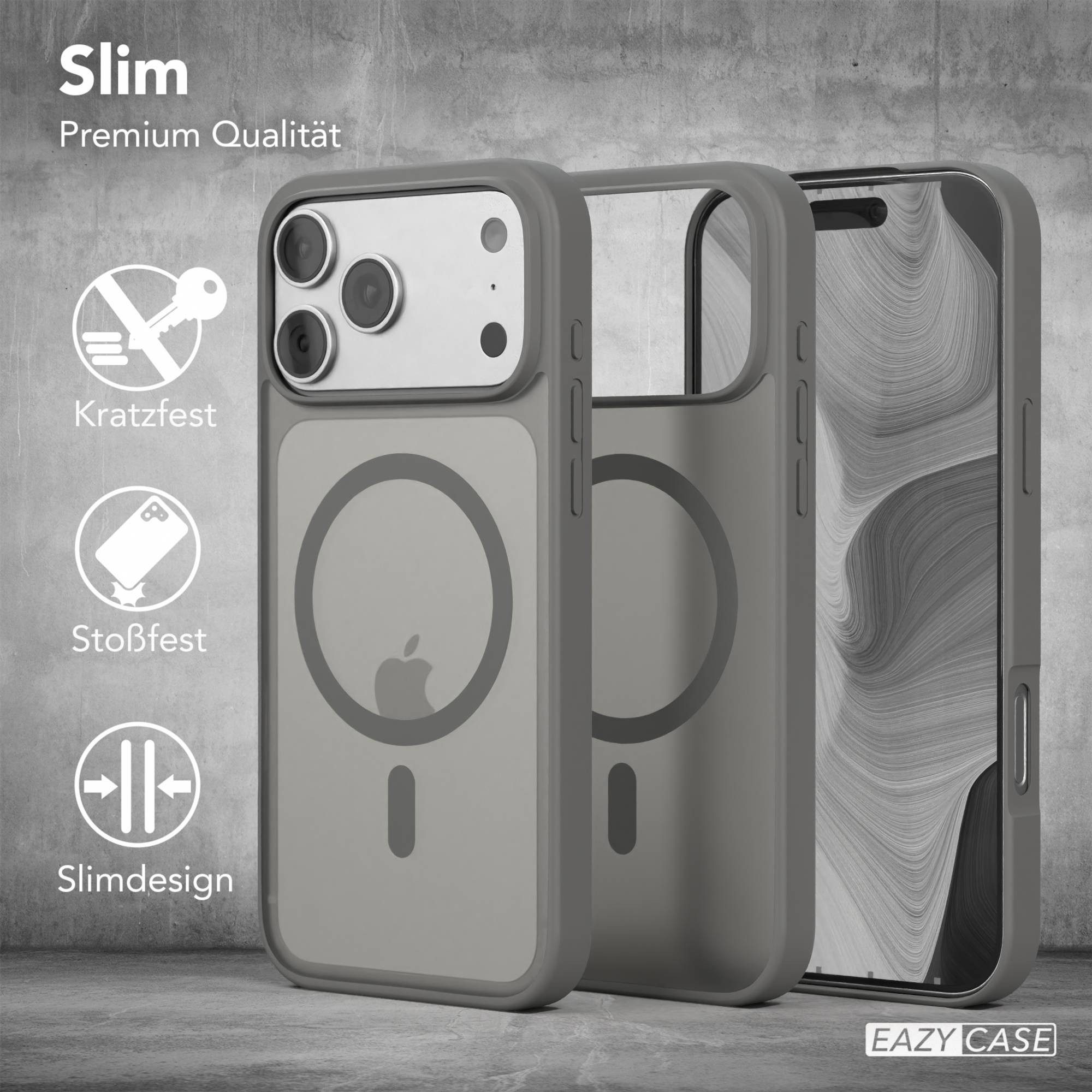 EAZY CASE Handyhülle Outdoor Case MagSafe für Apple iPhone 17 Pro Max 6,9 Zoll, Handyhülle stoßfest Silikon Etui Bumper Case mit Kameraschutz Grau – Bild 5 von 5