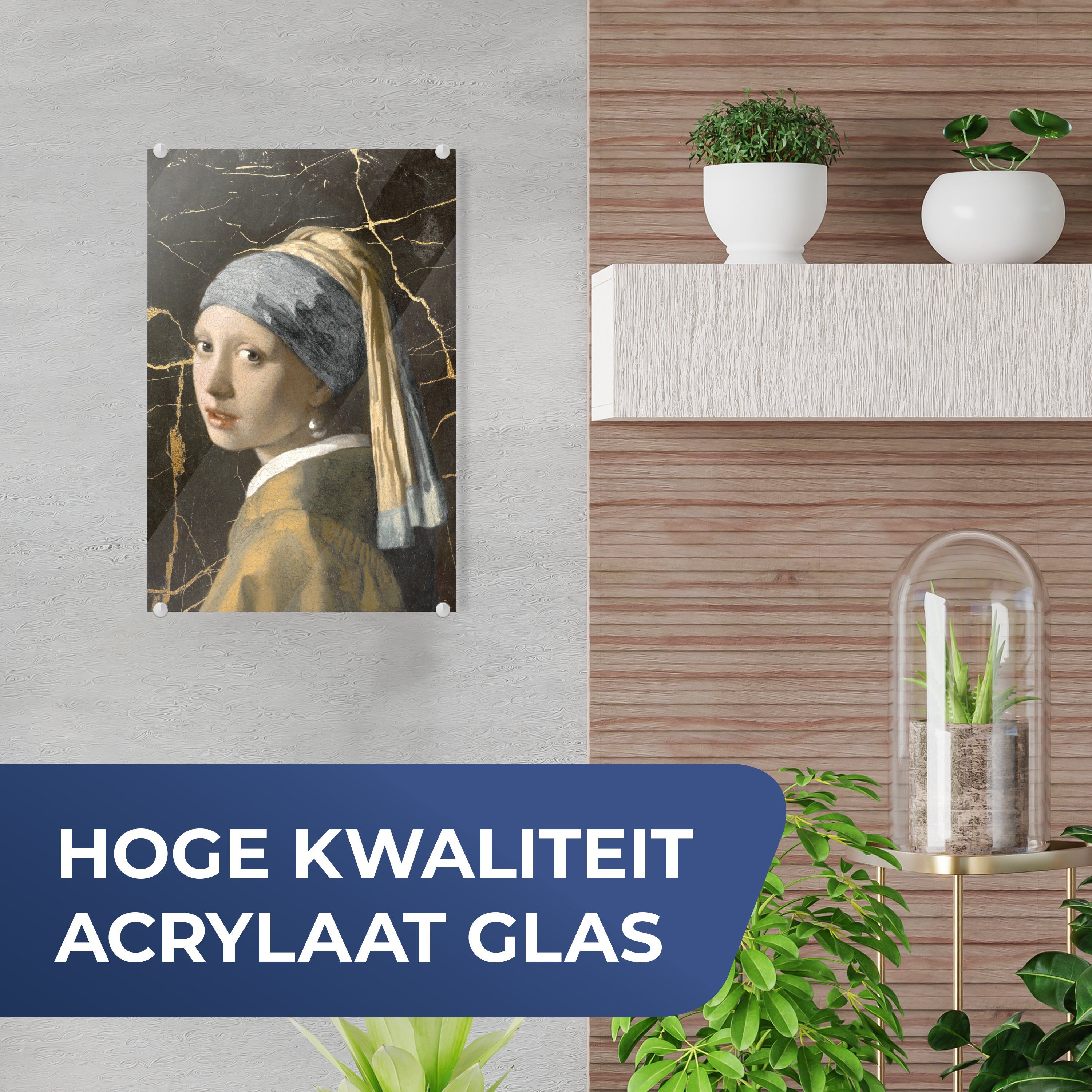 Glasbilder MuchoWow Perlenohrring auf Glas Johannes - - Wandbild auf St), einem - Gold, Mädchen Glas (1 Bilder Vermeer - mit - Acrylglasbild Foto Wanddekoration