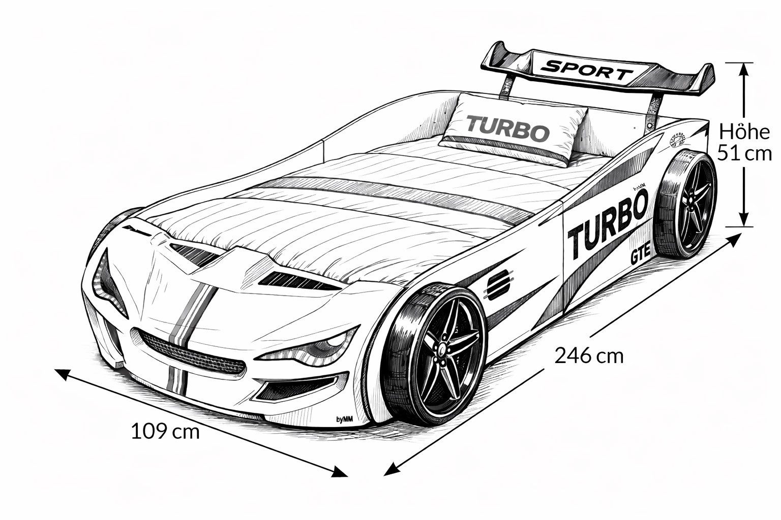Aileenstore Autobett TURBO GTE (ohne Zubehör), Kinderbett 90x200, Lattenrost,LED,Unterbodenlicht,Sound,Fernbedienung