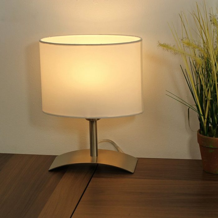 Licht-Erlebnisse Nachttischlampe MING LED fest integriert Tischleuchte Silber E14 26 cm 310 lm Stoff Modern zum Lesen