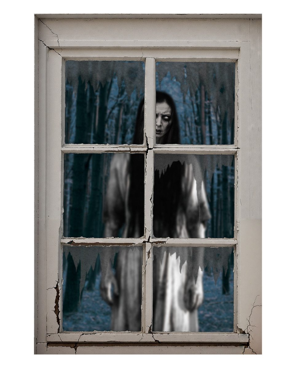 Horror-Shop Dekorationsfolie Unheimliches Geistermädchen als Fensterdekoration
