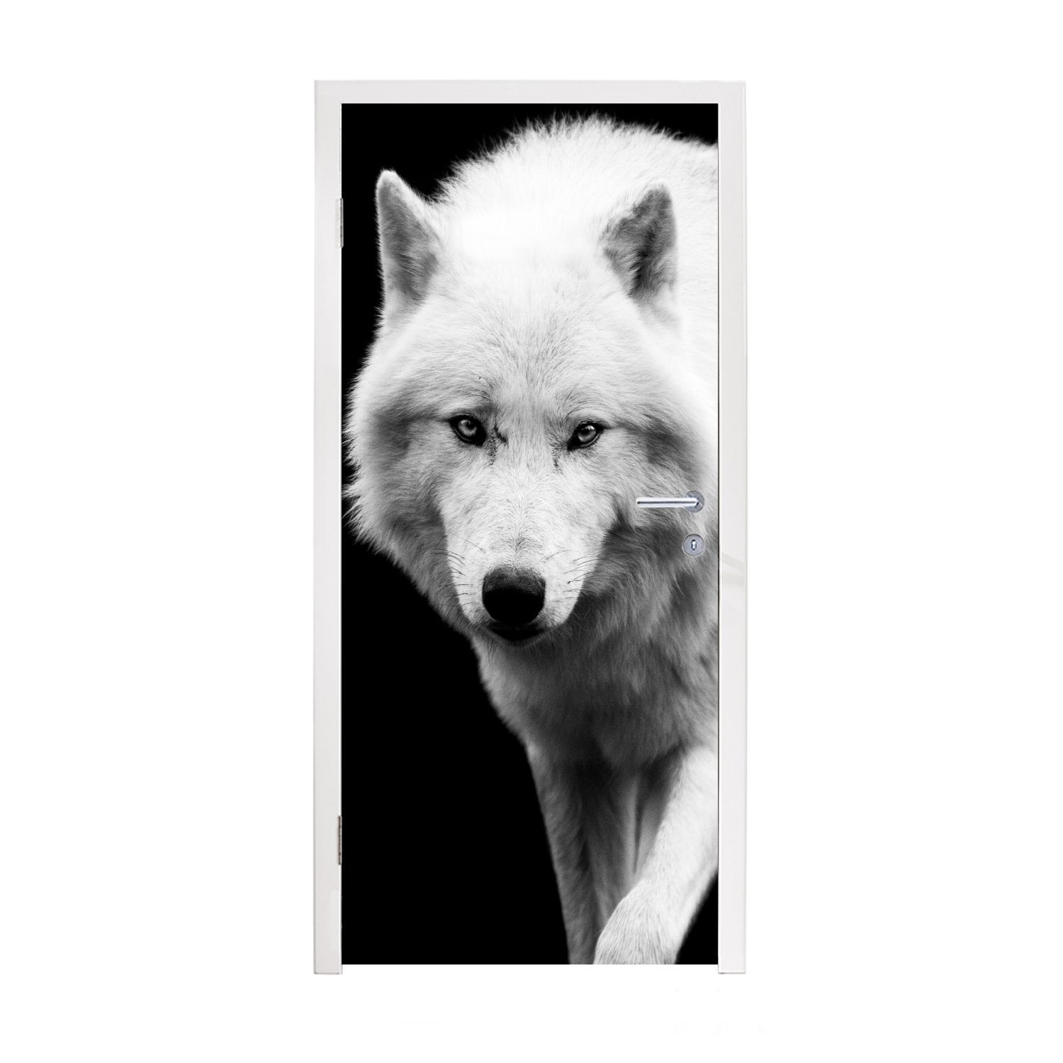 MuchoWow Türtapete Wolf - Tier - Schwarz - Weiß, Matt, bedruckt, (1 St), Fototapete für Tür, Türaufkleber, 75x205 cm