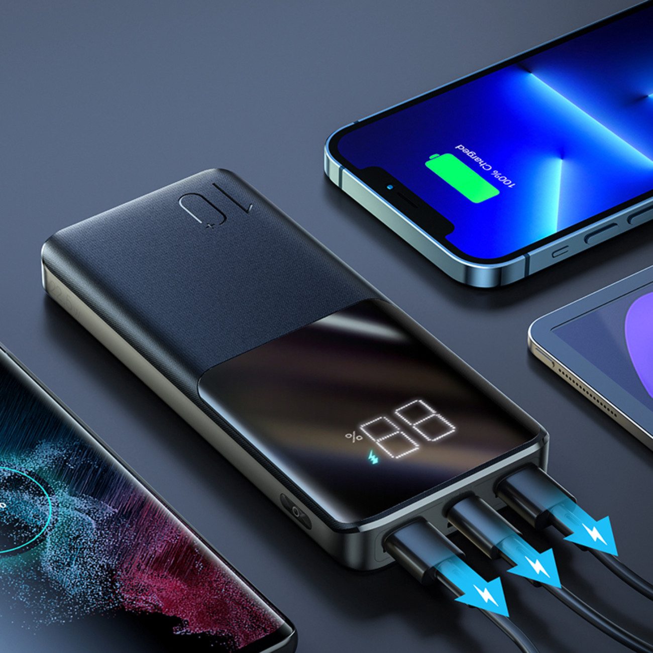 JOYROOM JR-QP191 Powerbank 10000 mAh (5, 9, 12 V), Powerbank 10000 mAh mit 22,5W, 3 Ports und LED-Display