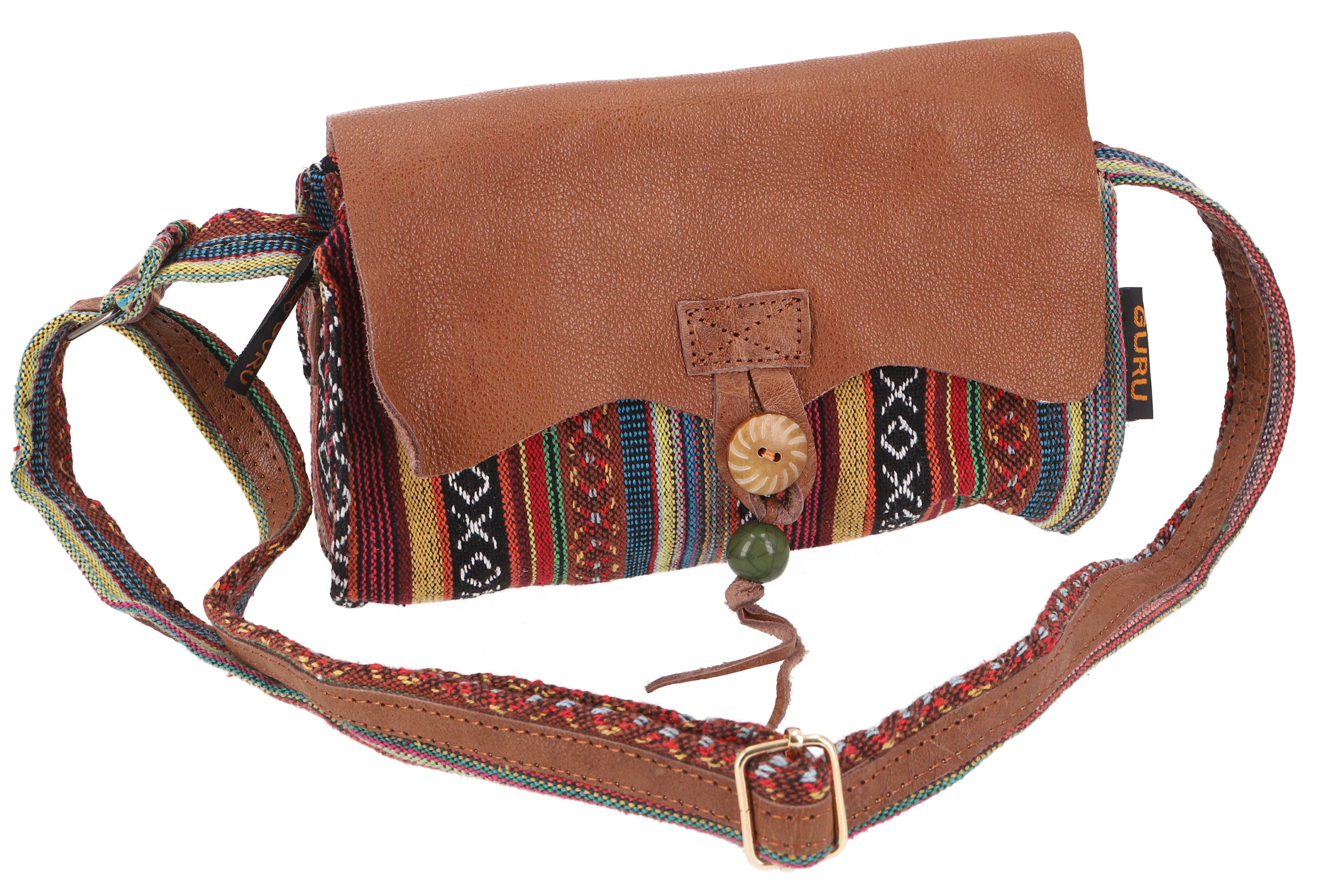 Guru-Shop Schultertasche Ethno Schultertasche mit Leder, Nepaltasche -..