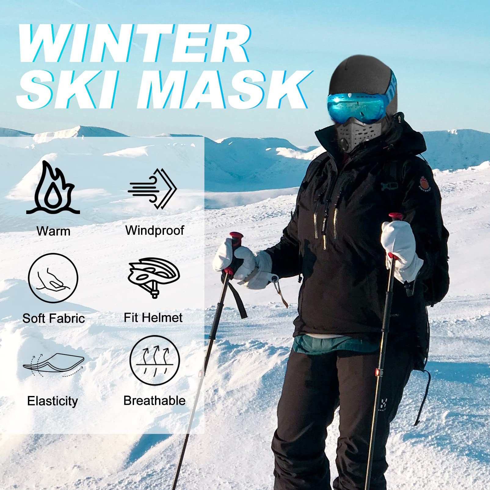 ROCKBROS Sturmhaube Fahrrad Motorrad Halswärmer Ski Winter Balaclava Winddicht Anti-Staub