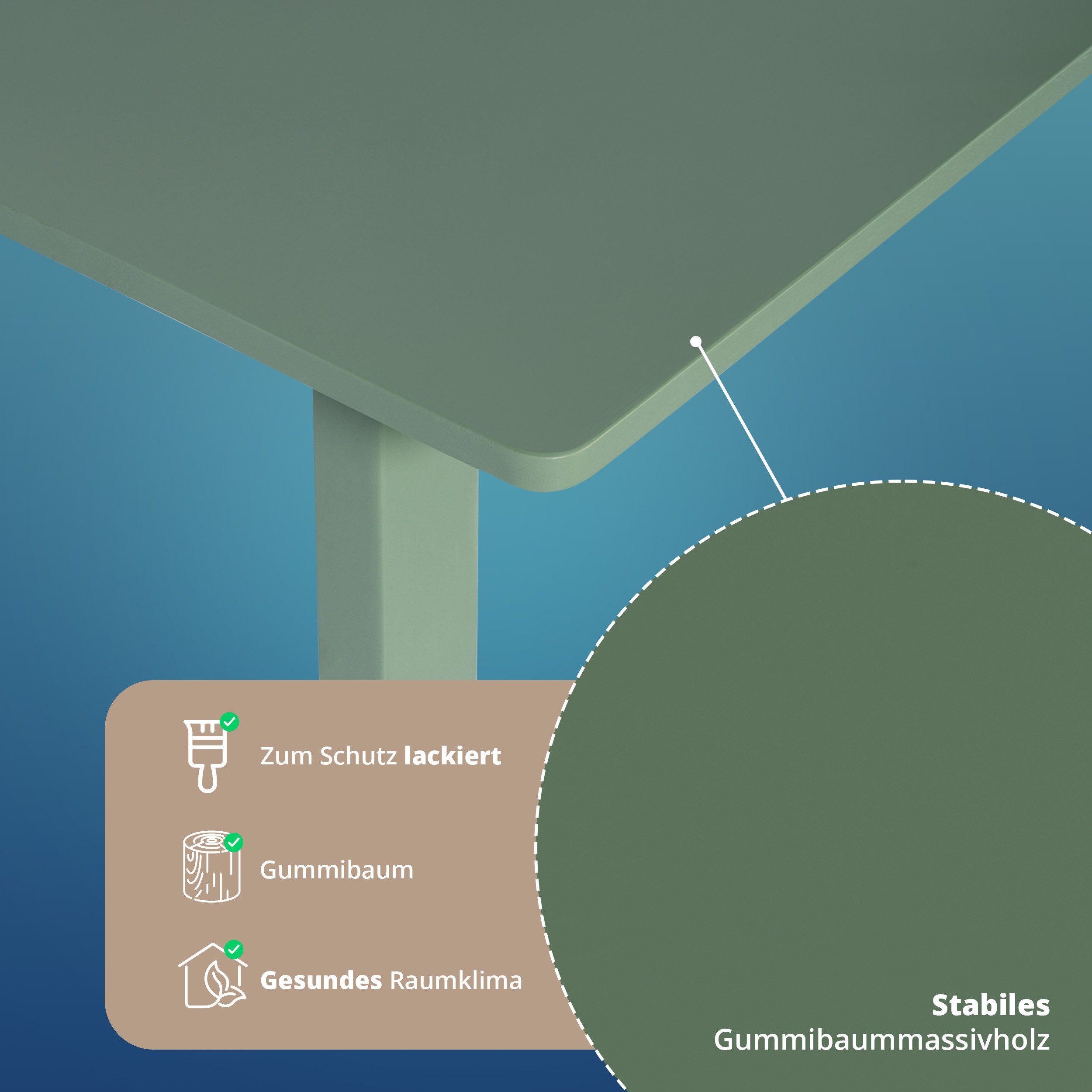 KHG Esstisch Bürotisch Grün für 2-4 Personen, Skandi Look, bis 100 kg belastbar, lackiert, pflegeleicht, Massivholzgestell – Bild 4 von 5