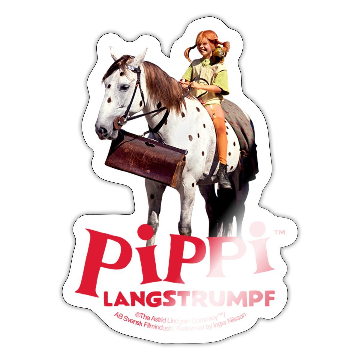 Spreadshirt Aufkleber Pippi Langstrumpf Reitet Auf Kleiner Onkel Sticker Aufkleber