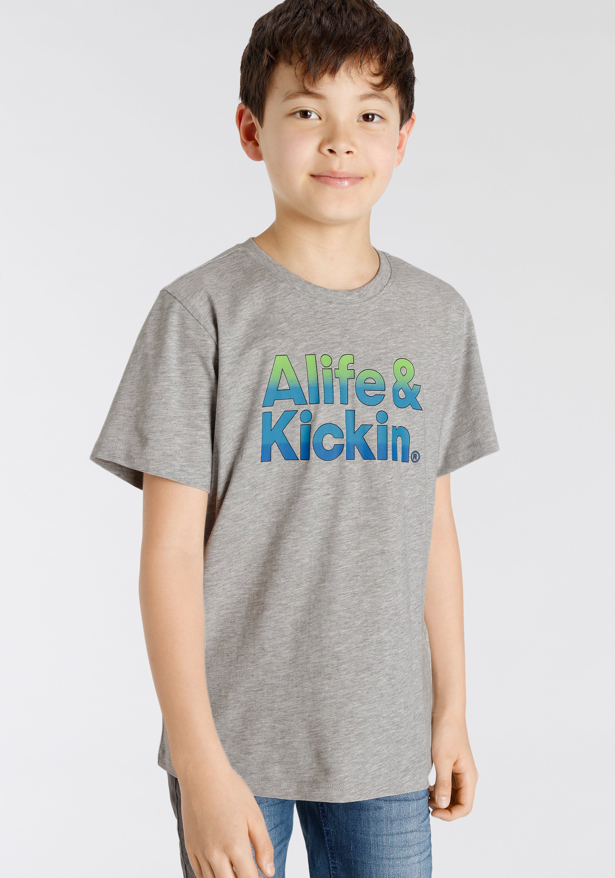 T-Shirt für melierter in Logo-Print Alife MARKE! Kickin NEUE Alife&Kickin Kids Qualität, &