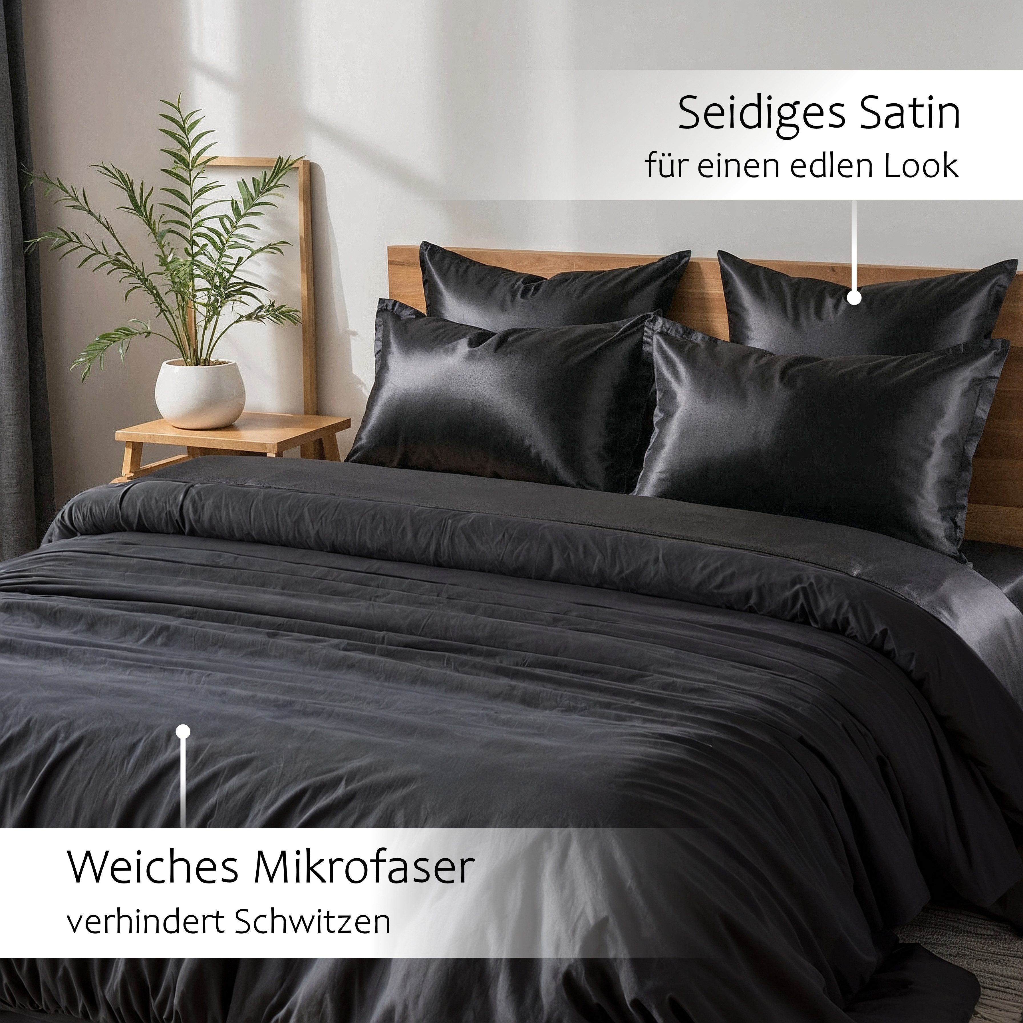 Cozyor Wendebettwäsche Satin glänzend matt 135x200, 155x200, 155x220, 200x200 cm extra weich, Satin & Mikrofaser, 3 teilig, Edel und hochwertig