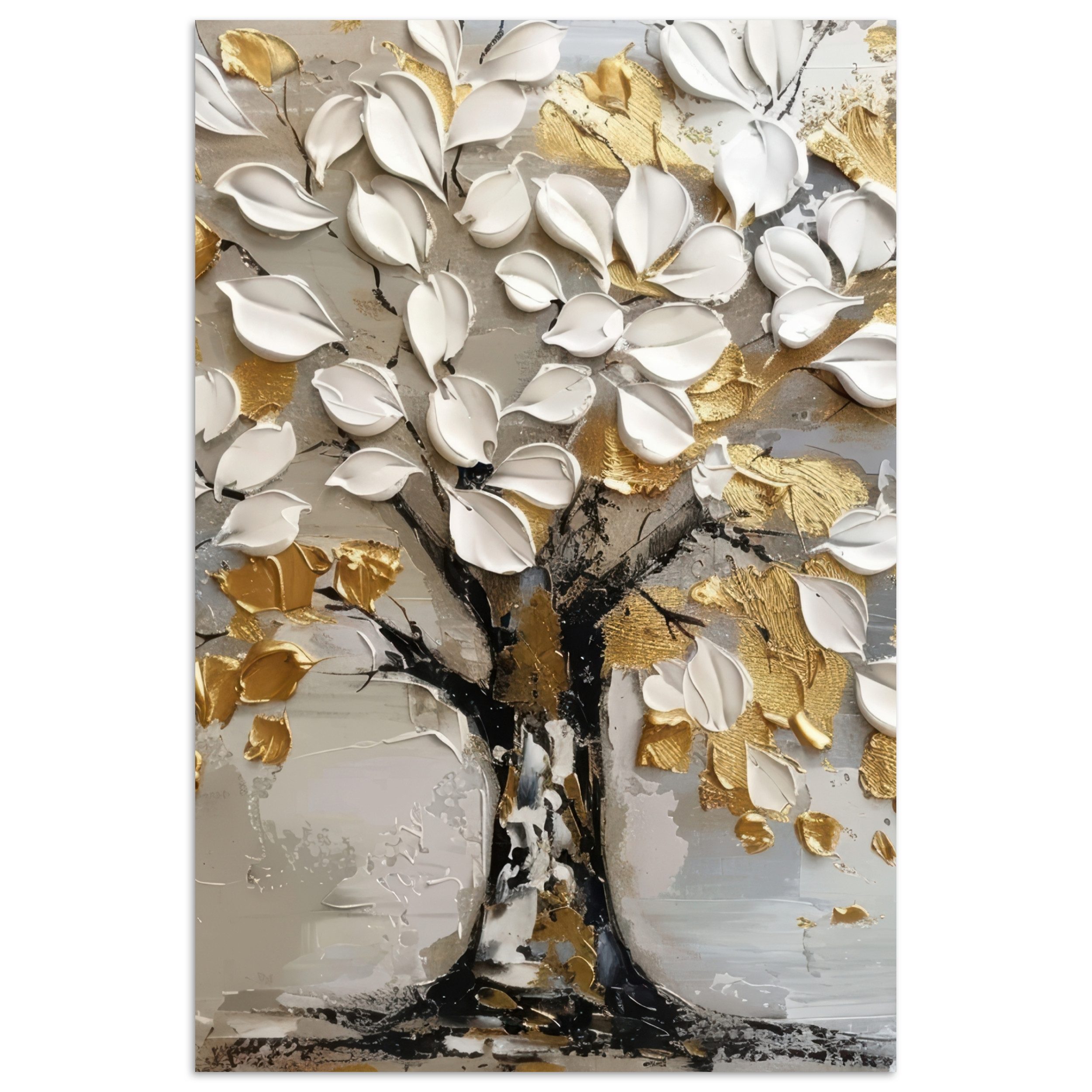 MuchoWow Poster Baum - Beige - Grau - Gold - Abstrakt, (1 St), Poster ohne Rahmen, Wandbild, Wandposter, 20x30 cm