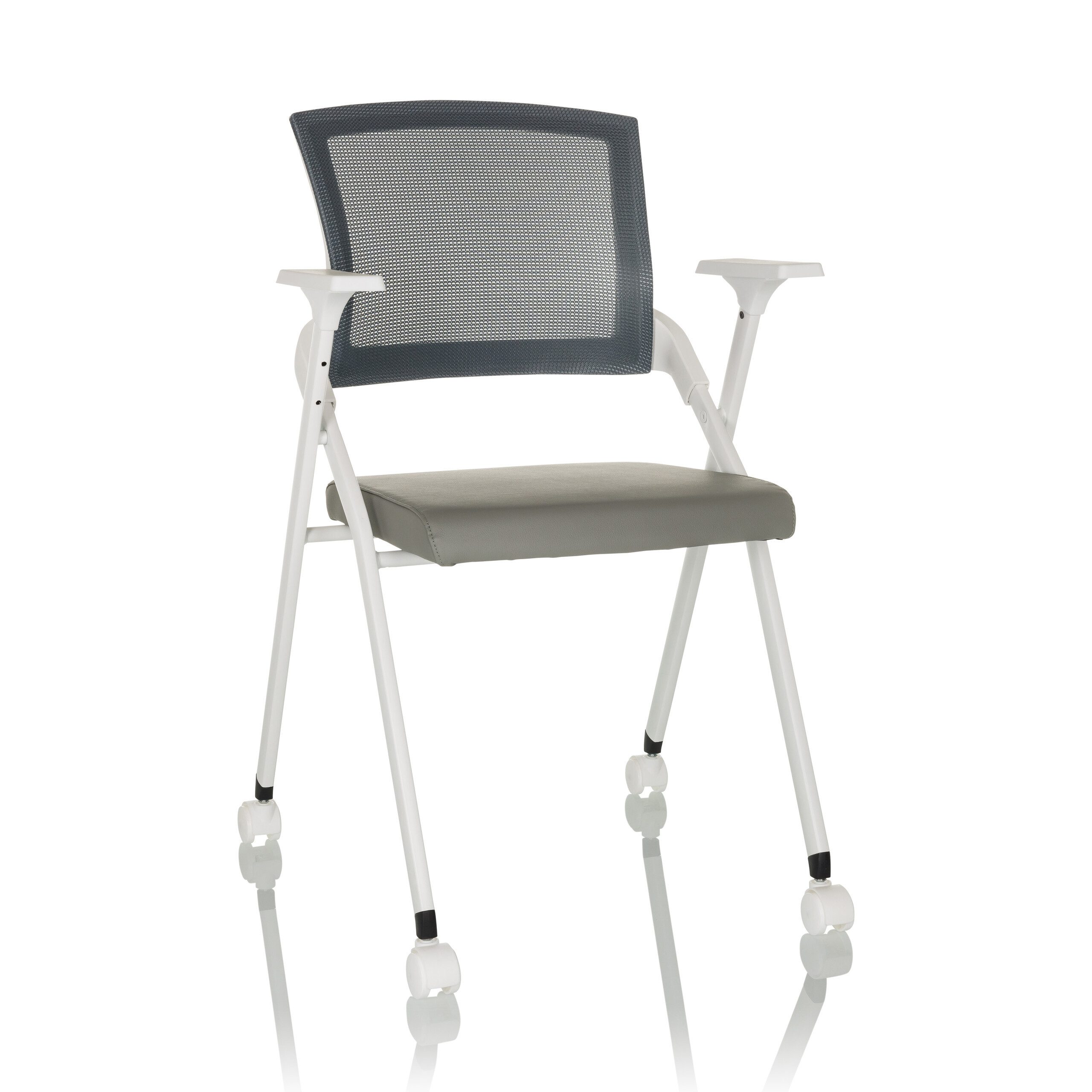 hjh OFFICE Klappstuhl Klappstuhl PRIORITY II W PU Kunstleder/Netzstoff, gepolstert, Faltstuhl mit Rollen, Besucherstuhl klappbar