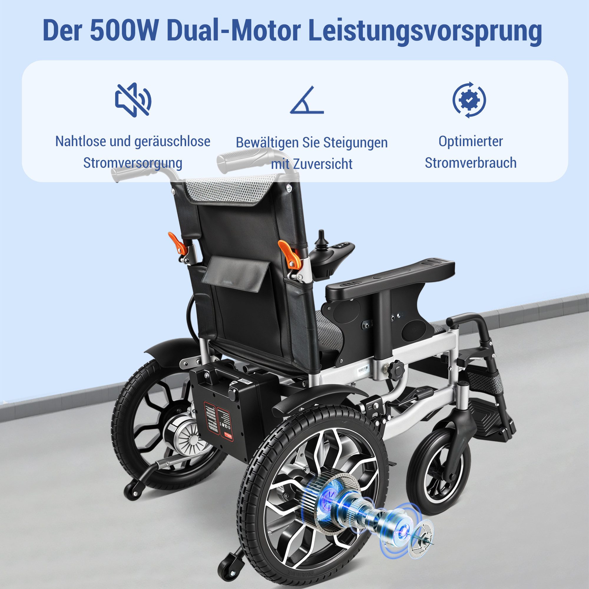Vankel Elektrorollstuhl Elektrisch Faltbar Leicht bis 150KG, Faltbar, 25 km, seniorenmobil, 2x250W, 6,00 km/h E-Rollstuhl