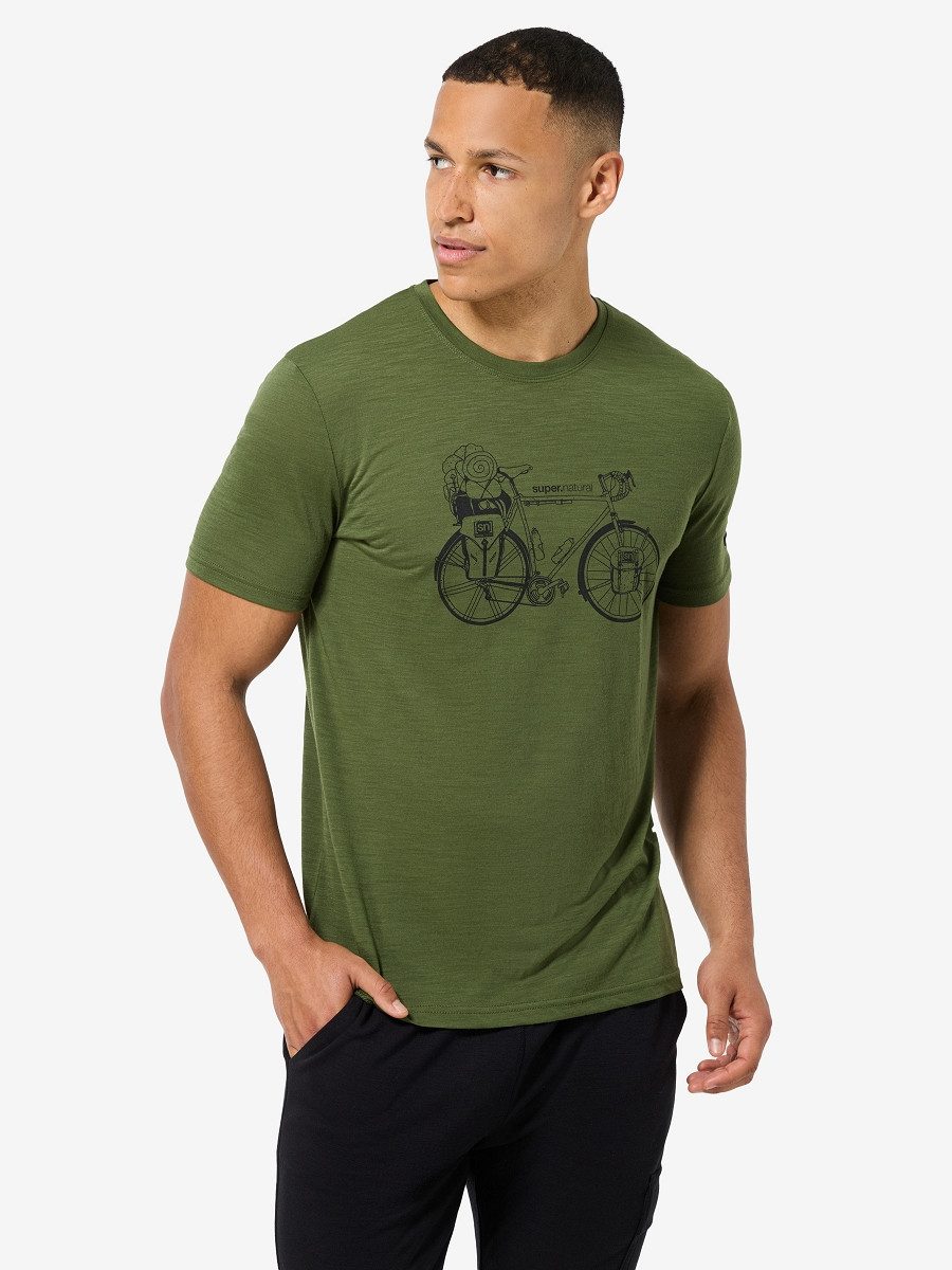 SUPER.NATURAL Funktionsshirt für Herren, Merino M WANDER WHEEL TEE mit Fahrrad-Motiv, atmungsaktiv