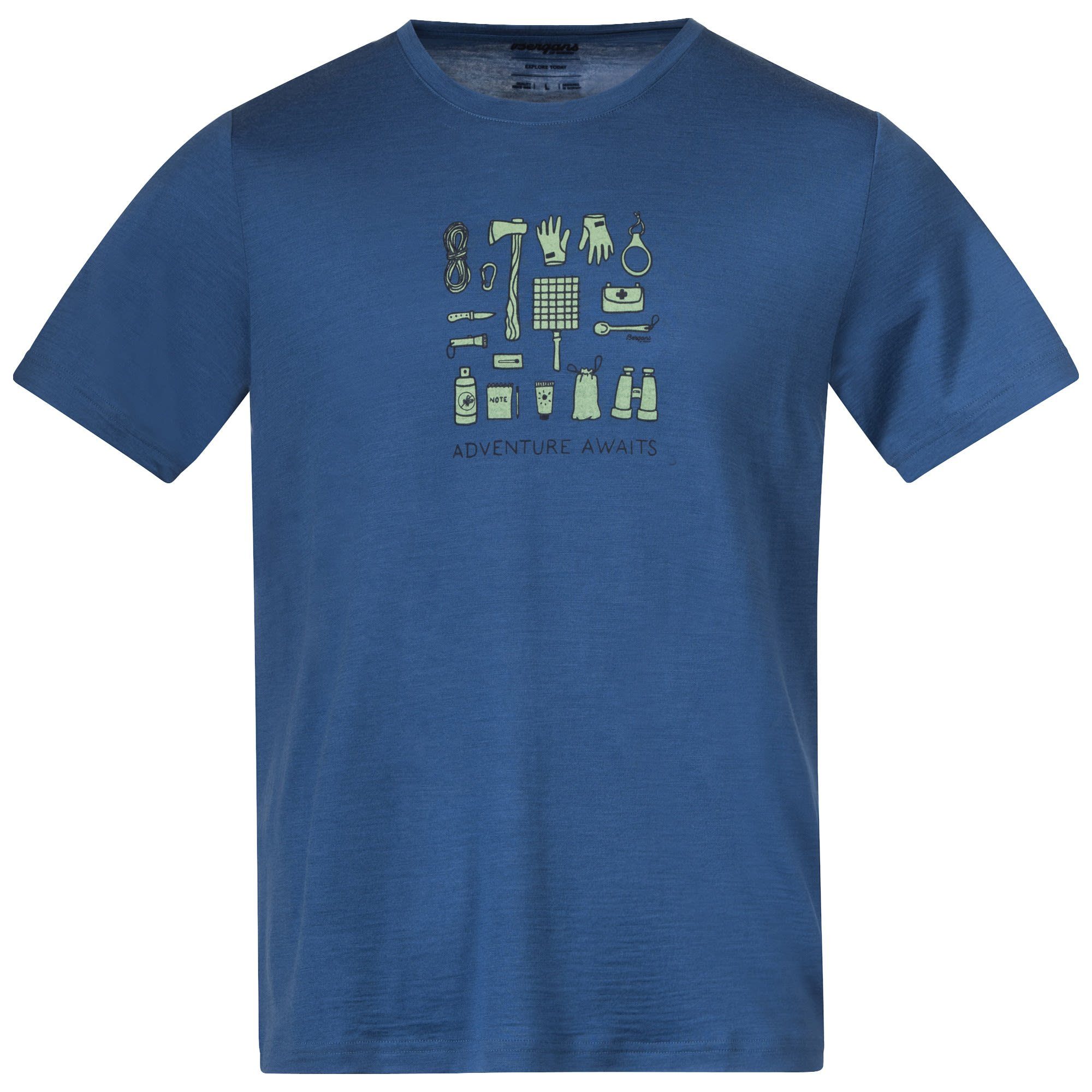 Bergans T-Shirt Bergans Graphic Wool M Tee Herren Kurzarm-Shirt North Sea Blue - Jade Green - Navy Blue