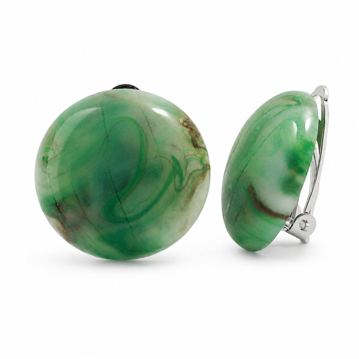 unbespielt Paar Ohrclips Modeschmuck Ohrringe grün-braun marmoriert matt Kunststoff 22 mm, Modeschmuck für Damen