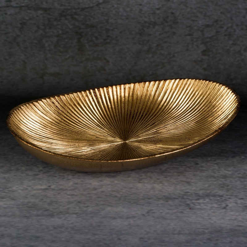 Eurofirany Dekoteller AMARI Dekoplatte in ovaler Form, Farbe Gold, Teller, Größe 31x19x6 cm