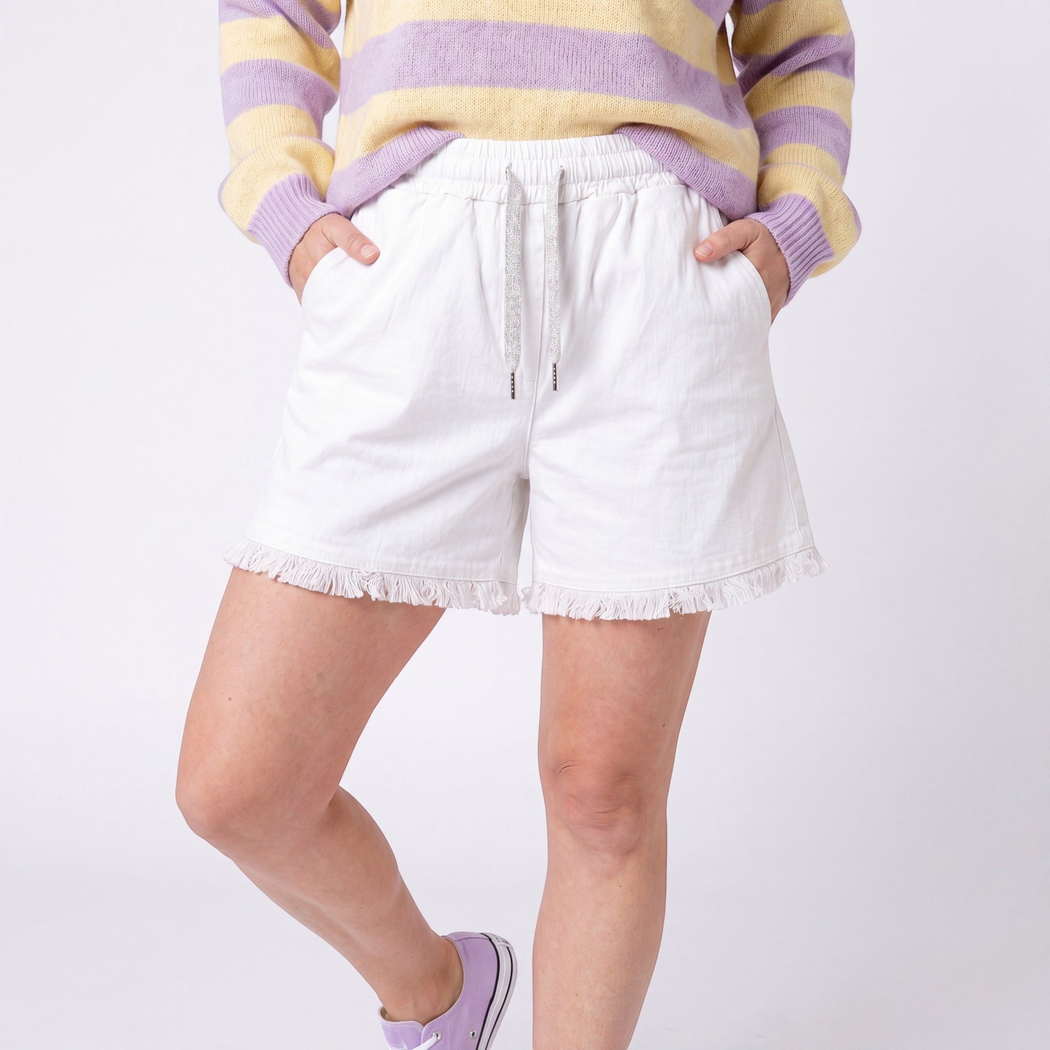 OriginalYou Chinoshorts Sommer Shorts Damen Strand Bermuda Kurze Stretch Hose Stretchgewebe in modernem Knitterlook, elastischer Bund mit Kordelzug