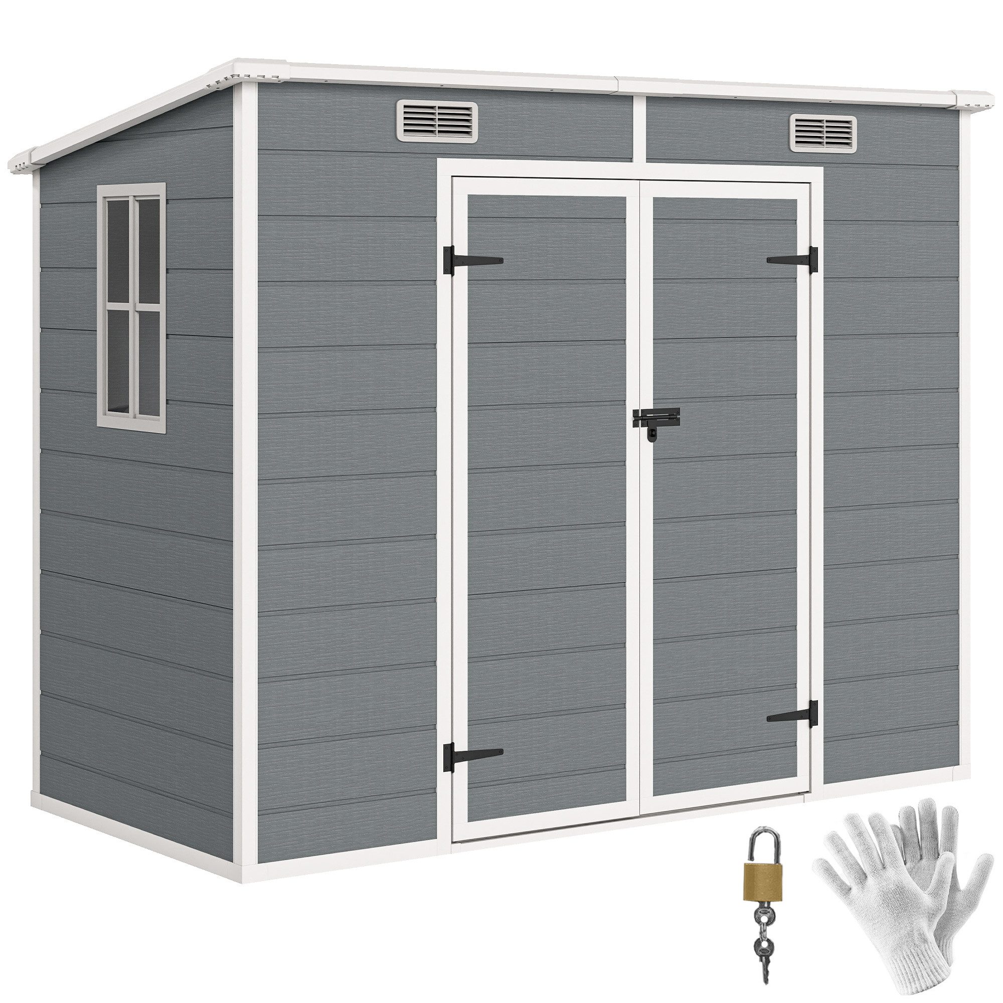 Outsunny Gerätehaus 2,54m², wasserdicht, mit Pultdach, mit Abschließbar Tür, Fenster, BxT: 238x125 cm, (Gartenhaus, 1 St., Geräteschuppen), aus Alu, für Hinterhof, Garten, Grau