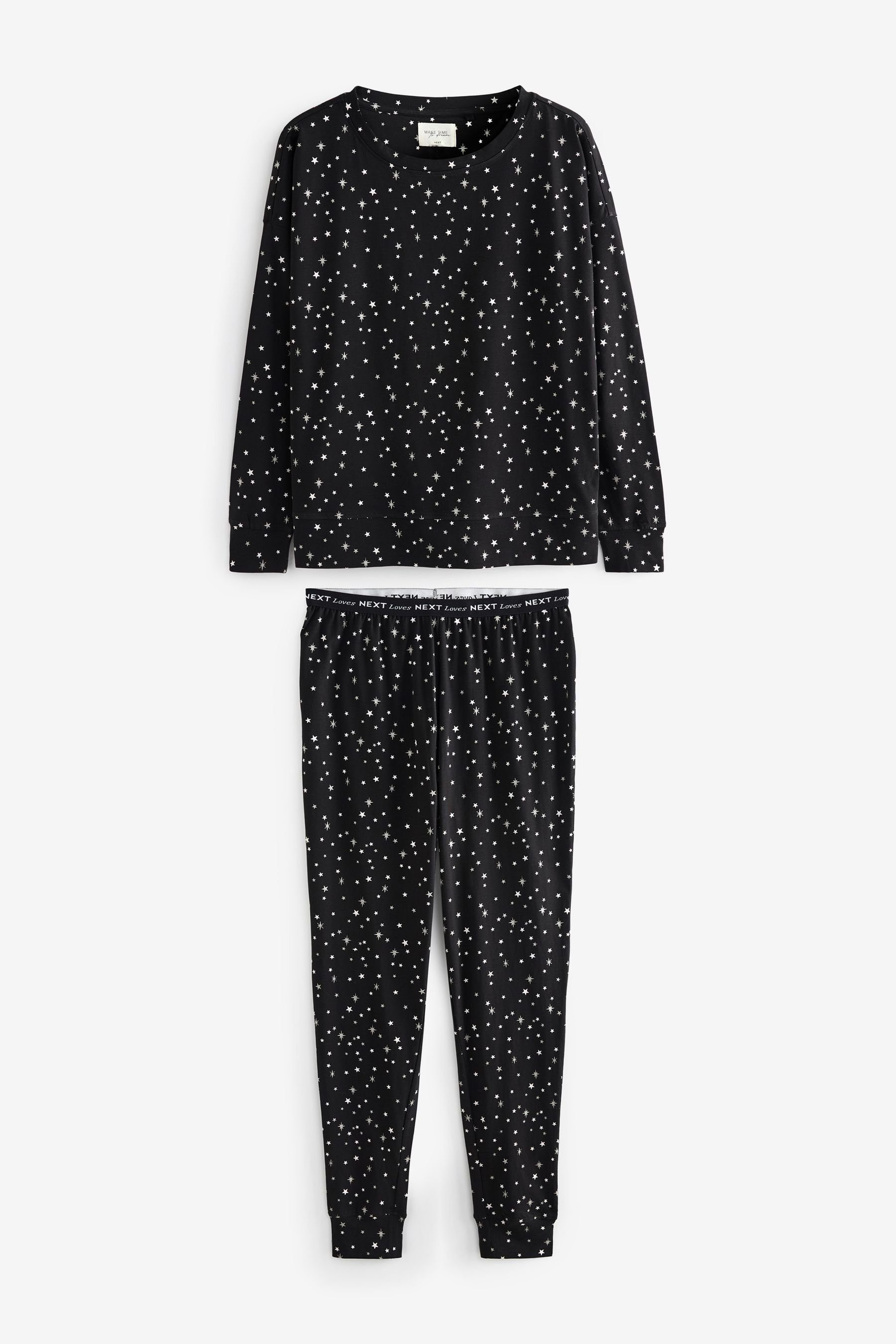 Pyjama (2 Black Pyjama Star Langärmeliger Baumwolle tlg) Next aus