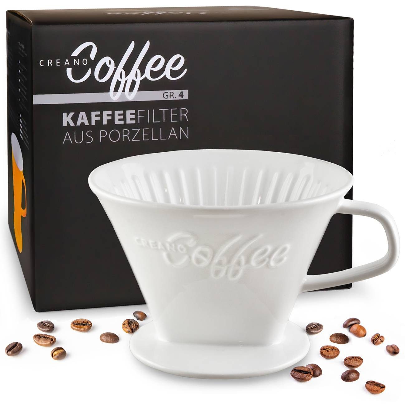 Creano Handfilter Creano Porzellan Kaffeefilter -Größe 4 für Filtertüten Gr. 1x4 - Weiß, Porzellan, für Filtergröße 4