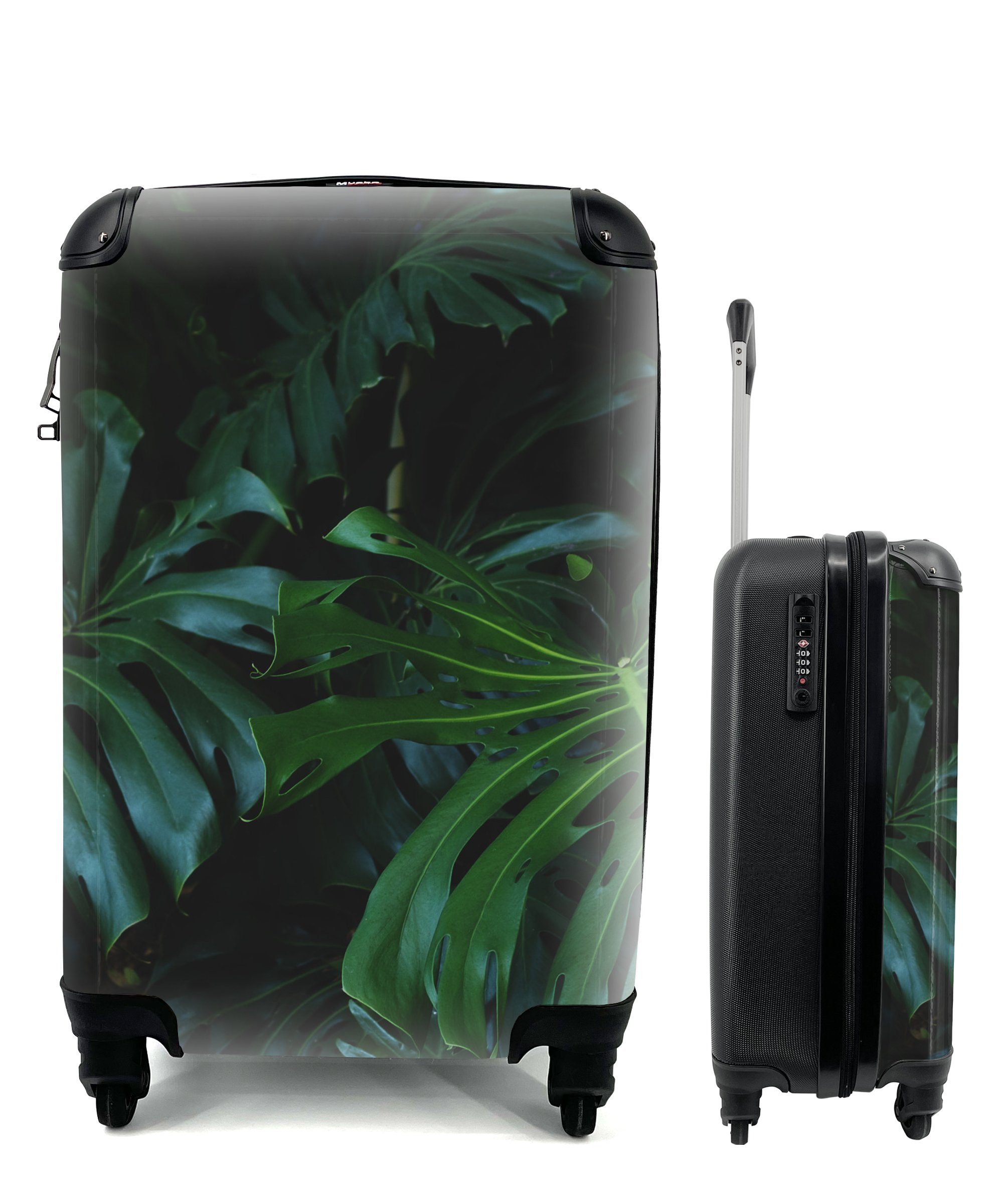 Grün Handgepäck - Reisekoffer 4 Blätter, mit für Handgepäckkoffer - MuchoWow Reisetasche Dschungel rollen, Trolley, Rollen, Ferien,