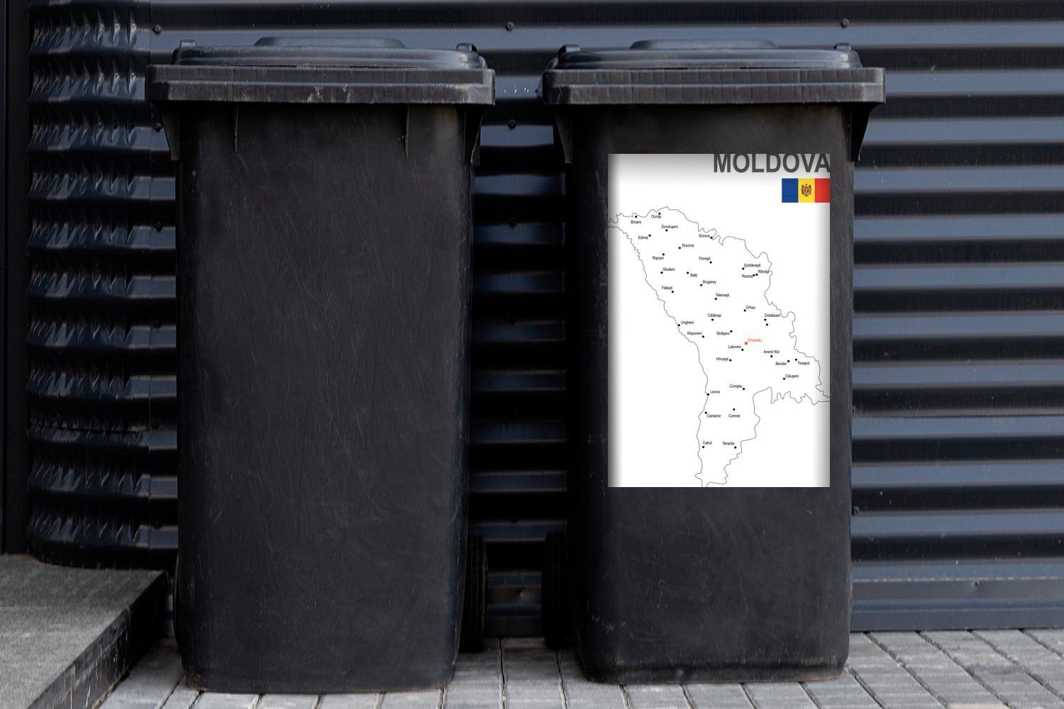 Karte Container, Moldau der Wandsticker Abfalbehälter des Mülleimer-aufkleber, mit einer weißen MuchoWow Flagge Sticker, Illustration Republik Mülltonne, der St), (1