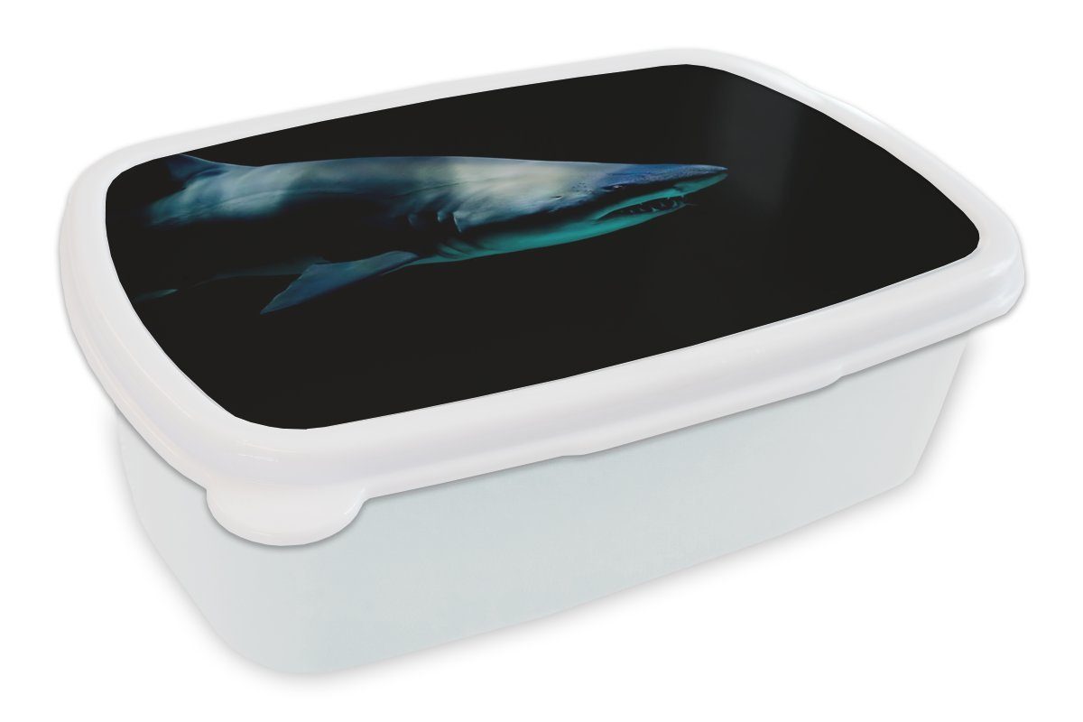 MuchoWow Lunchbox Hai - Makro - Wasser, Kunststoff, (2-tlg), Brotbox für Kinder und Erwachsene, Brotdose, für Jungs und Mädchen weiß