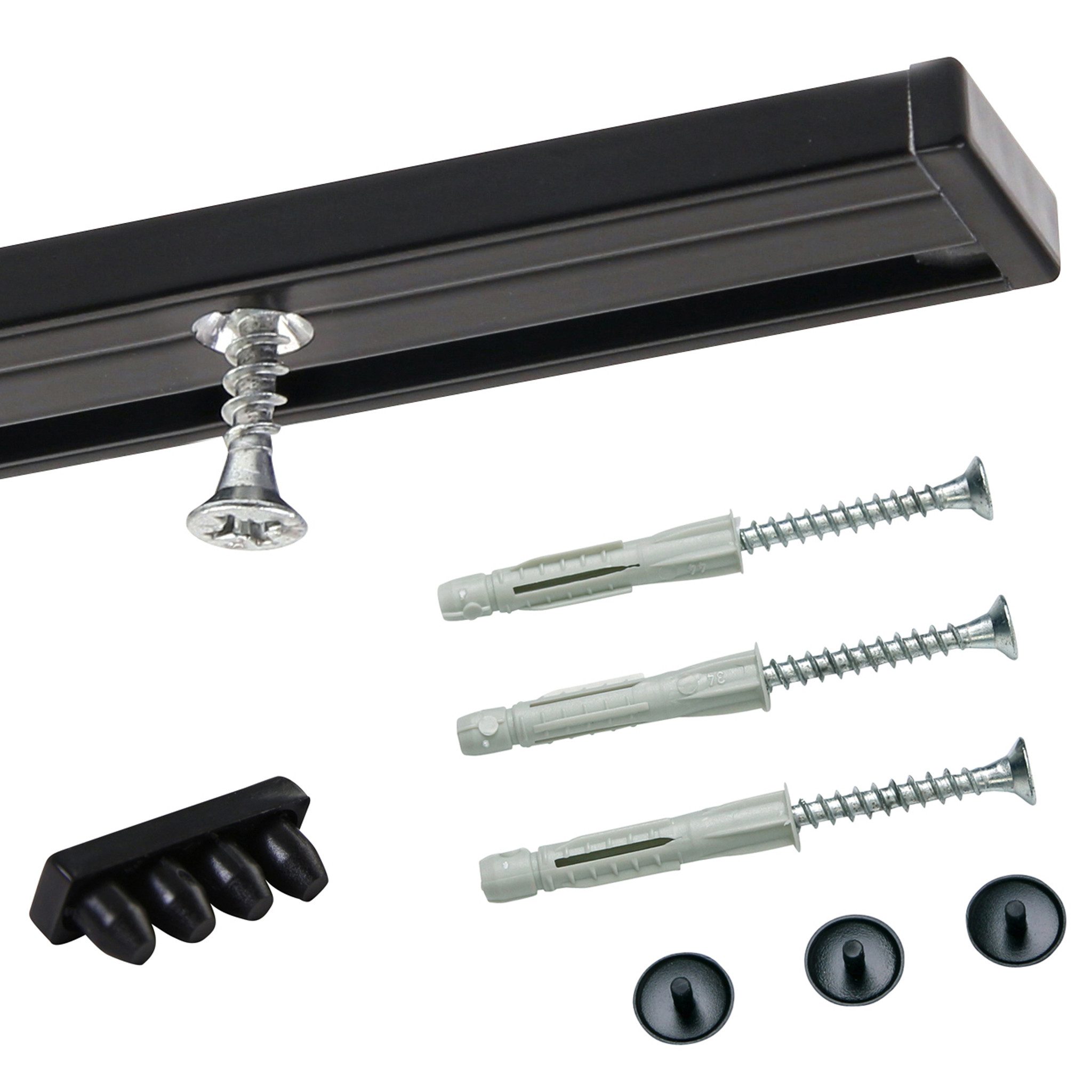 Deco-Raum Gardinenschiene Minimal, 1-läufig, kürzbar, Wunschmaßlänge, Deckenmontage, verschraubt, Aluminium, Komplett-Set vorgebohrt