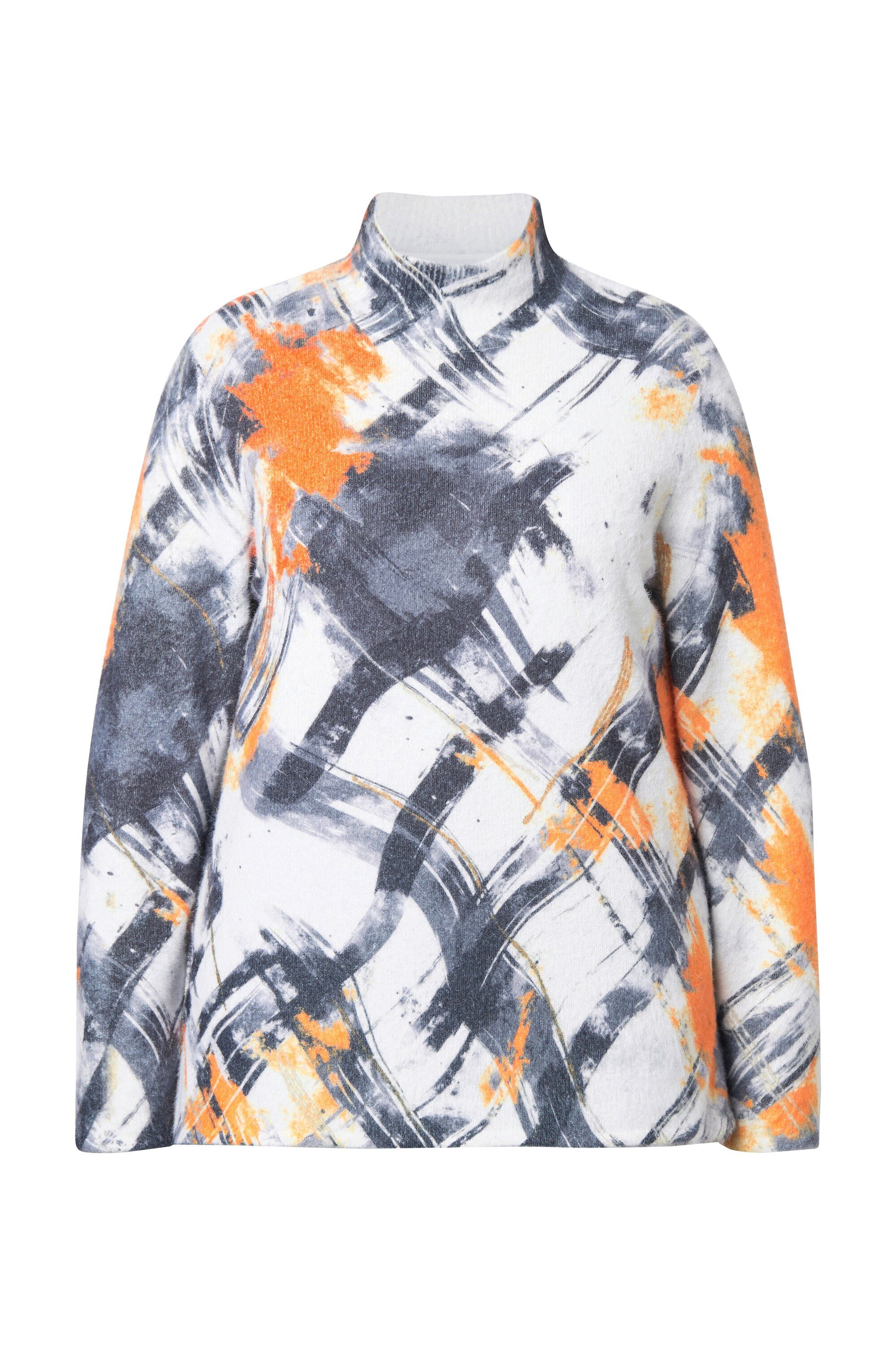 Ulla Popken Strickpullover Pullover Karo Stehkragen Langarm günstig online kaufen