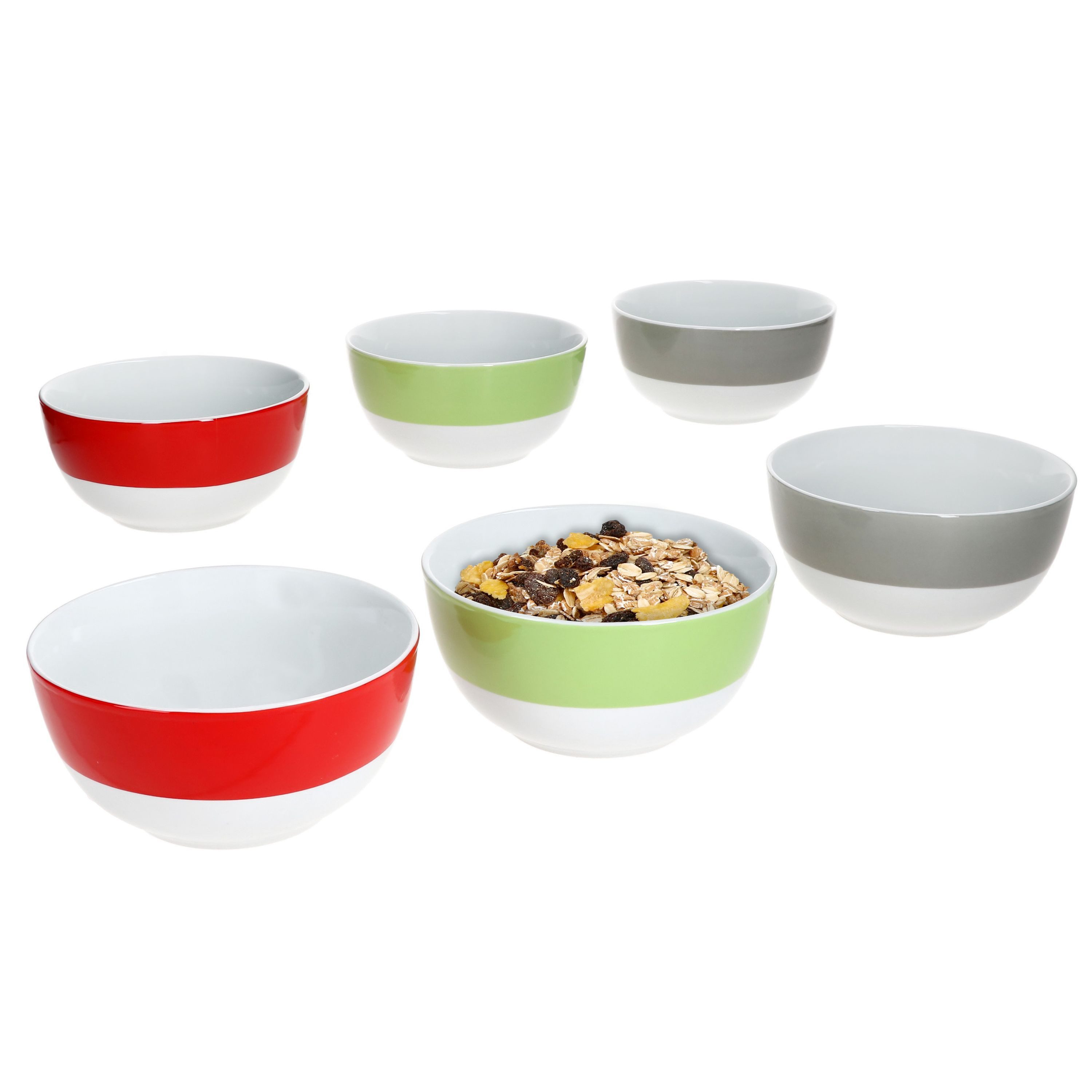 MamboCat Müslischale 6x Variant Trio Schale 450ml Porzellan 6 Pers. Müsli Rot Grün Grau, Porzellan