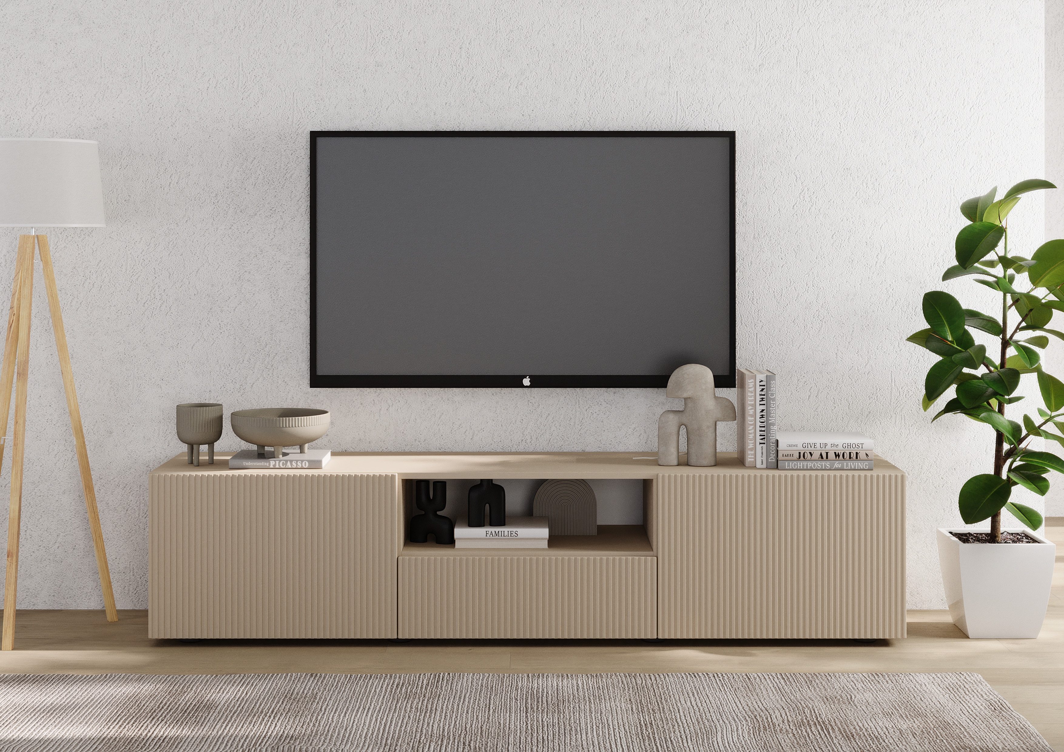 Home affaire Lowboard Rio Breite 181 cm, TV-Board 2 Türen u. 1 Schubkasten, TV-Schrank, geriffelte MDF-Fronten, modern u. elegant, Kabelführung, viel Stauraum