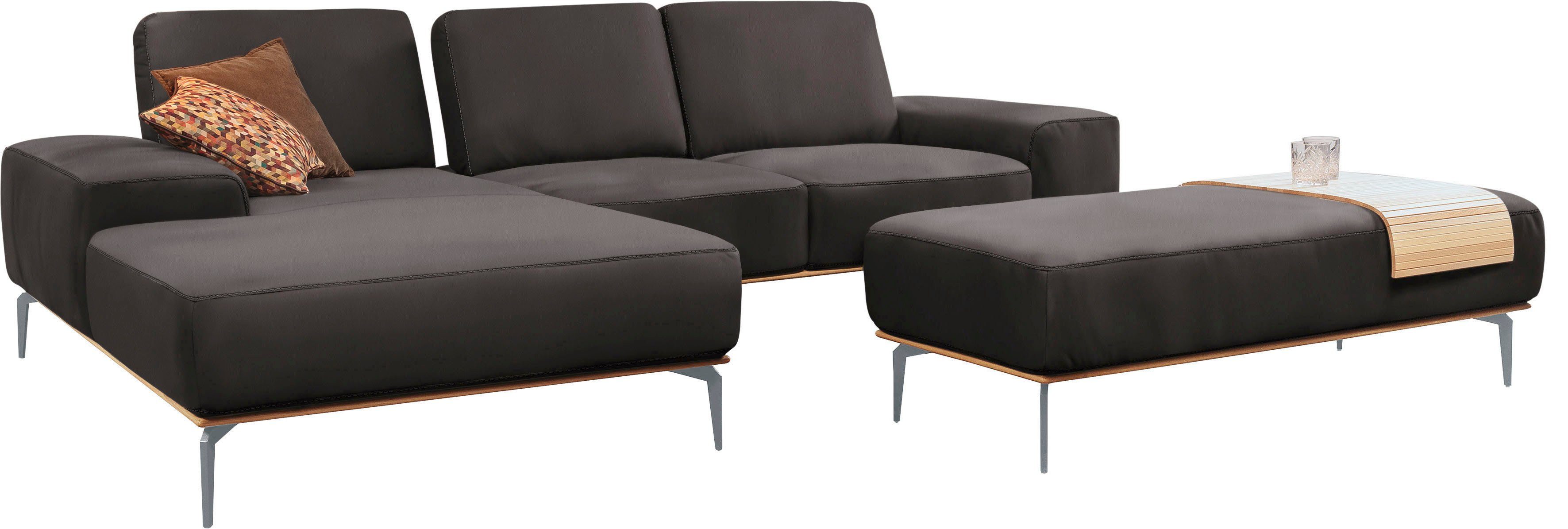 W.SCHILLIG Ecksofa run, Designsofa mit tollem Sitzkomfort, bequem, L-Form, mit elegantem Holzsockel, Füße in Silber matt, Breite 279 cm
