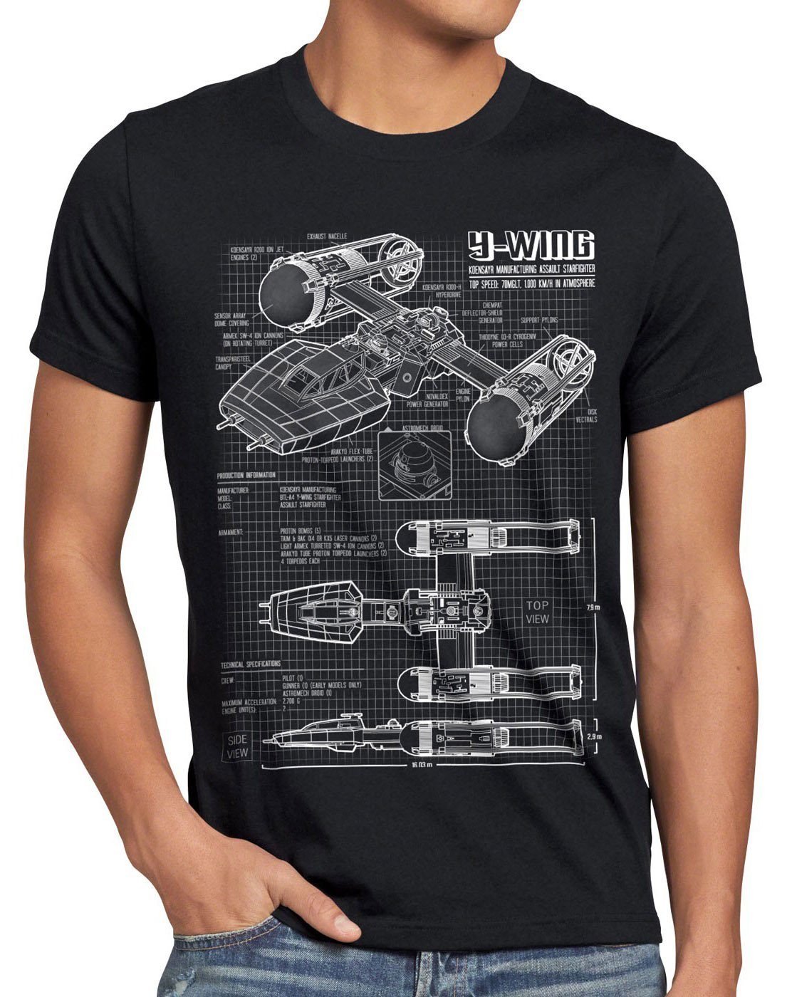style3 Print-Shirt Herren T-Shirt Y-Wing rebellion star krieg sterne der wars battlefront x-wing schwarz