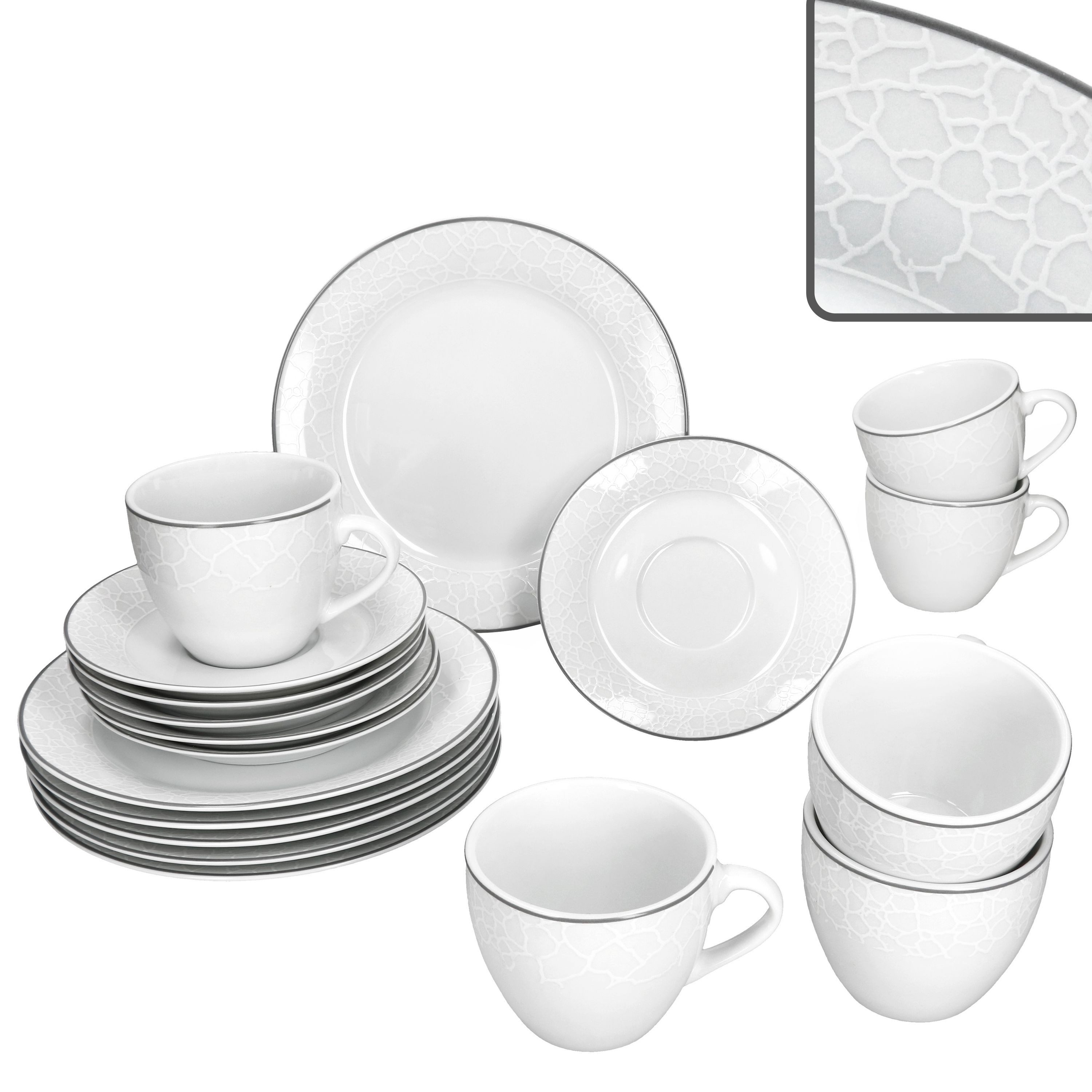 MamboCat Kaffeeservice MamboCat Venedig 18tlg Kaffeeservice Porzellan Geschirr Relief 6 Pers, Porzellan