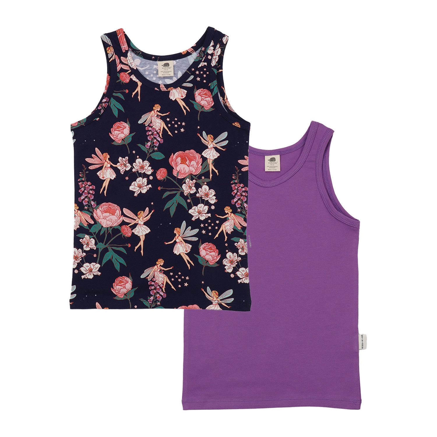 Walkiddy Unterhemd Walkiddy Feen & Blumen Kinder Bio Baumwolle GOTS Dunkelblau - Bio Baumwolle,GOTS, Kinderbekleidung,nachhaltige Klamotten,Shorts