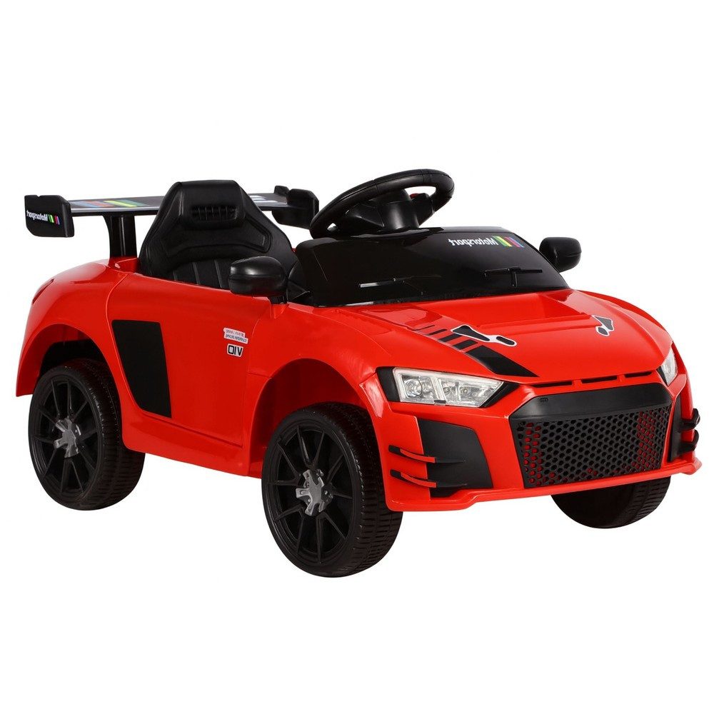LEAN TOYS Elektro-Kinderauto Rennwagen Kinderfahrzeug Aufsitzauto, (1-tlg), Heckspoiler, Scheinwerfer, Einzelsitz, Akkubetrieb
