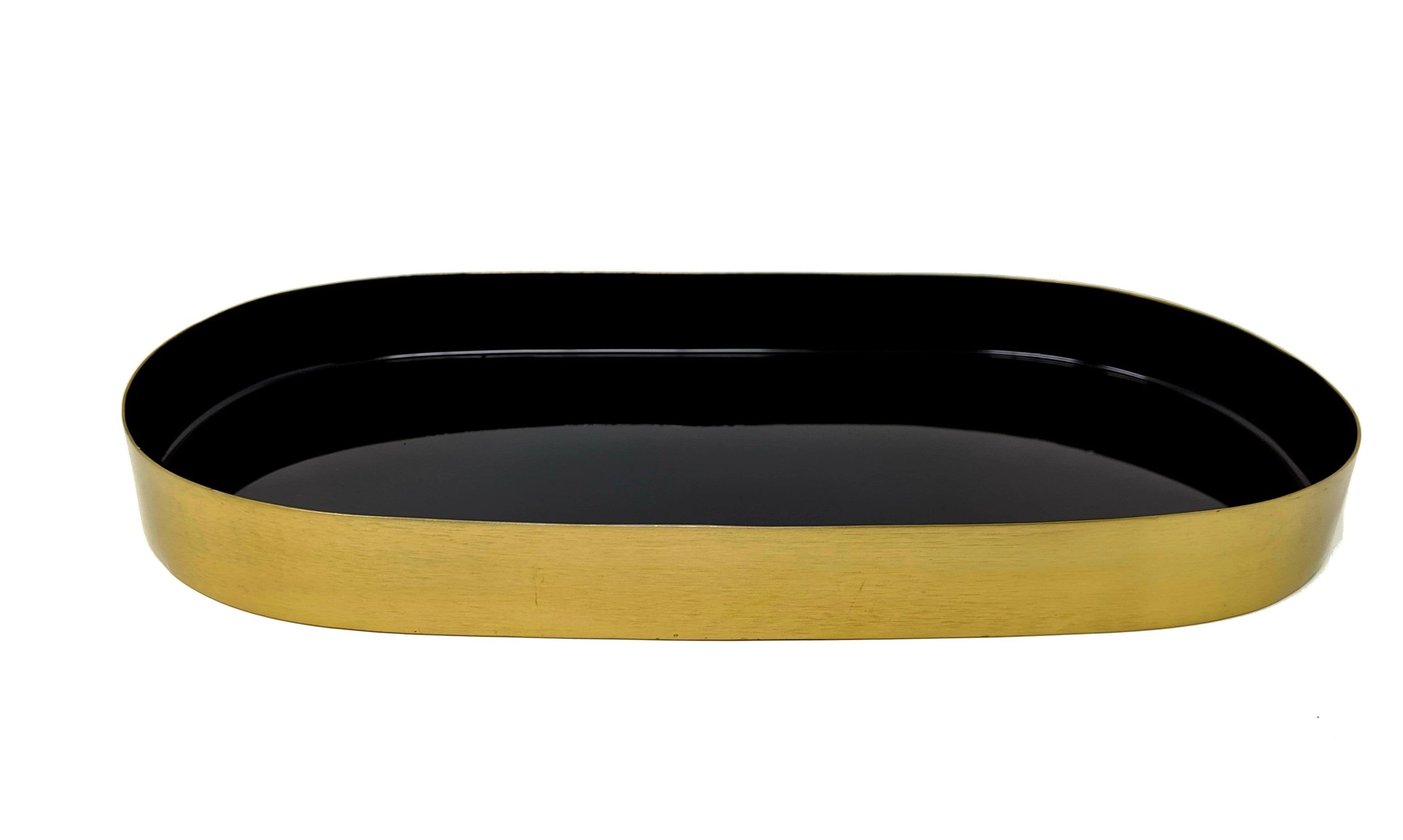 Dekotablett Glam in Gold mit Emaille in Schwarz/Weiß, oval 30cm x 15cm