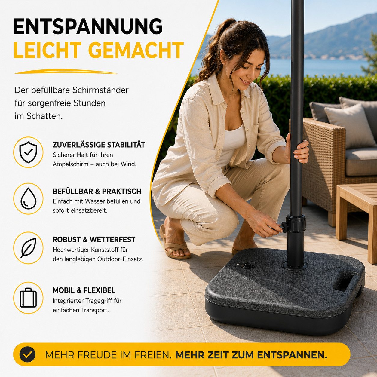 toolmate® Schirmständer Sonnenschirmständer für Ampelschirme – Bodenkreuz Schirmgewichte