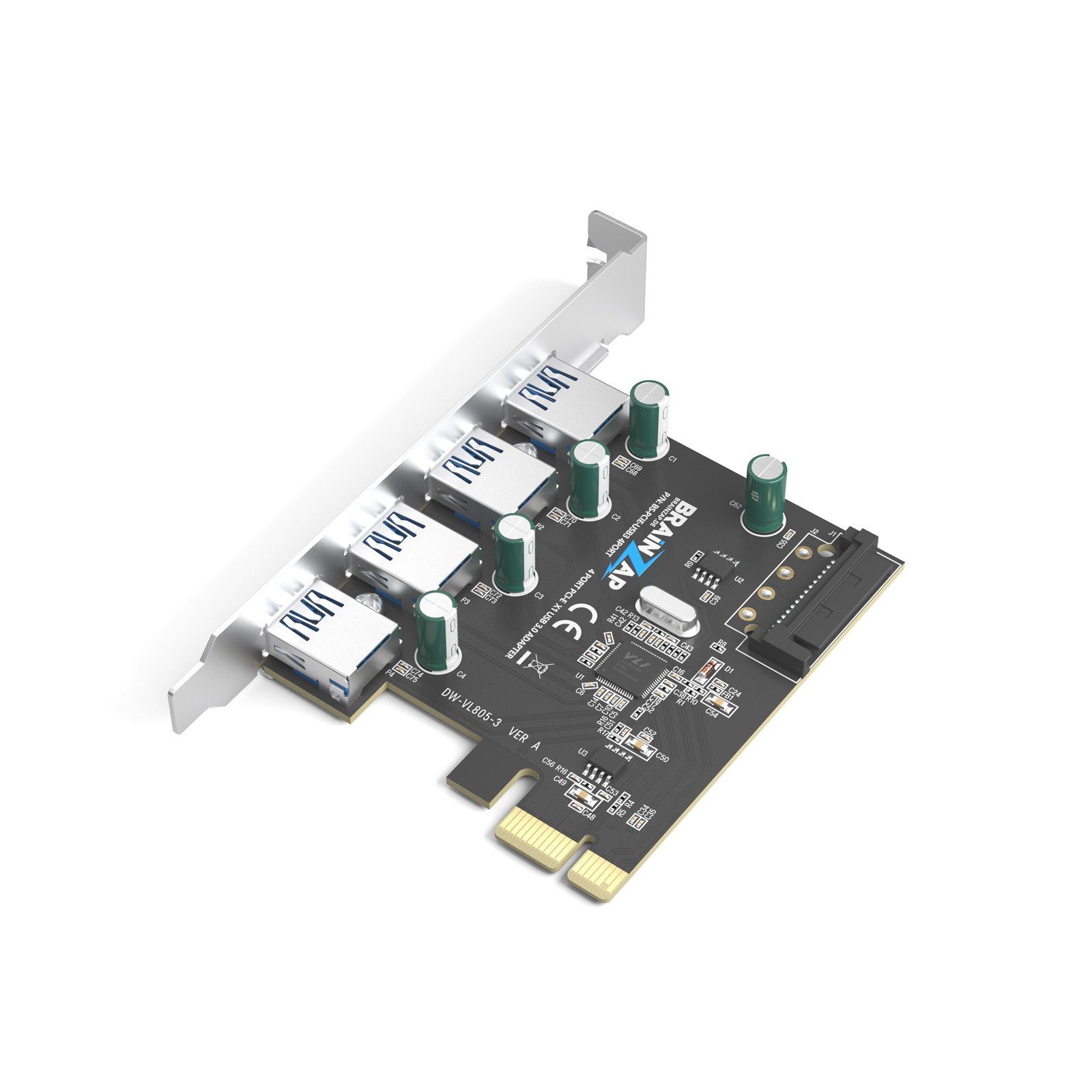 BRAINZAP USB PCIe Erweiterungskarte Modulkarte PCI-Express zu USB Typ A, 4x USB 3.2 Gen1/3.0, PCI-Express 3.0 x1 – Bild 4 von 4
