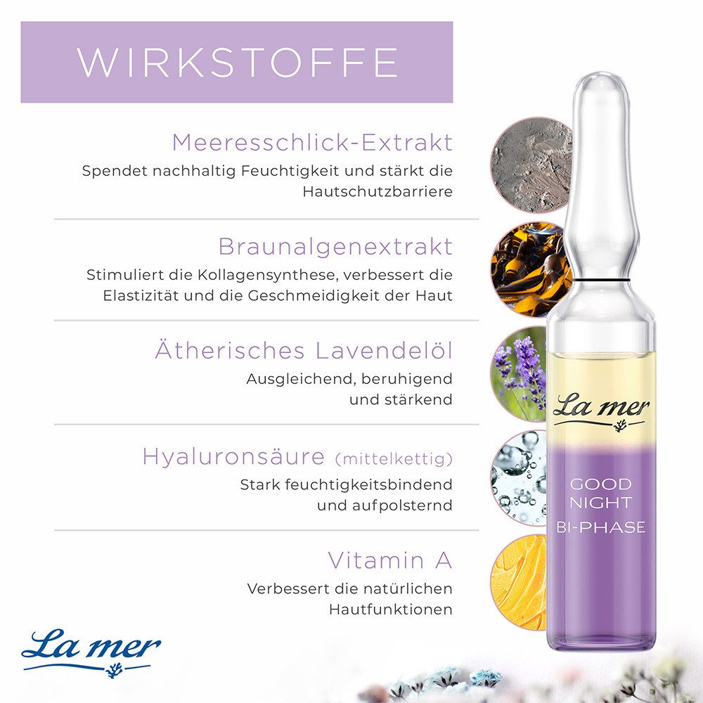 La mer Gesichtspflege Good Night Ampulle – regenerierende Nacht Ampulle Entspannende 2-Phasen Ampulle mit Lavendelöl, Hyaluronsäure & Vitamin A, unterstützt die nächtliche Hautregeneration und verbessert die Elastizität