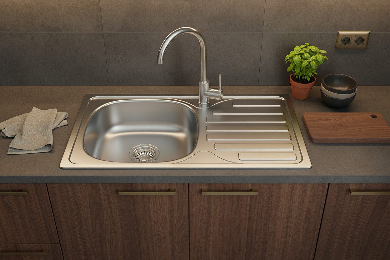 Faizee Home Edelstahlspüle Einbauspüle mit Armatur – Edelstahl Komplettset für Küchen, 76x45 cm