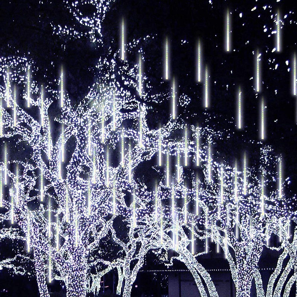 Rosnek LED-Lichterkette 4 Stück Meteorschauer Regentropfen, Rohre,Weihnachten Eiszapfen Weiß 8
