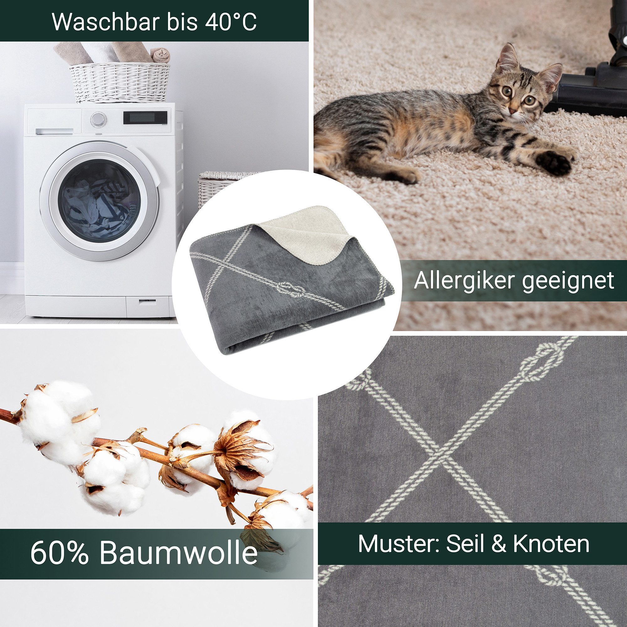 Wohndecke, ZOLLNER, Knotendesign, 150 x 200 günstig online kaufen